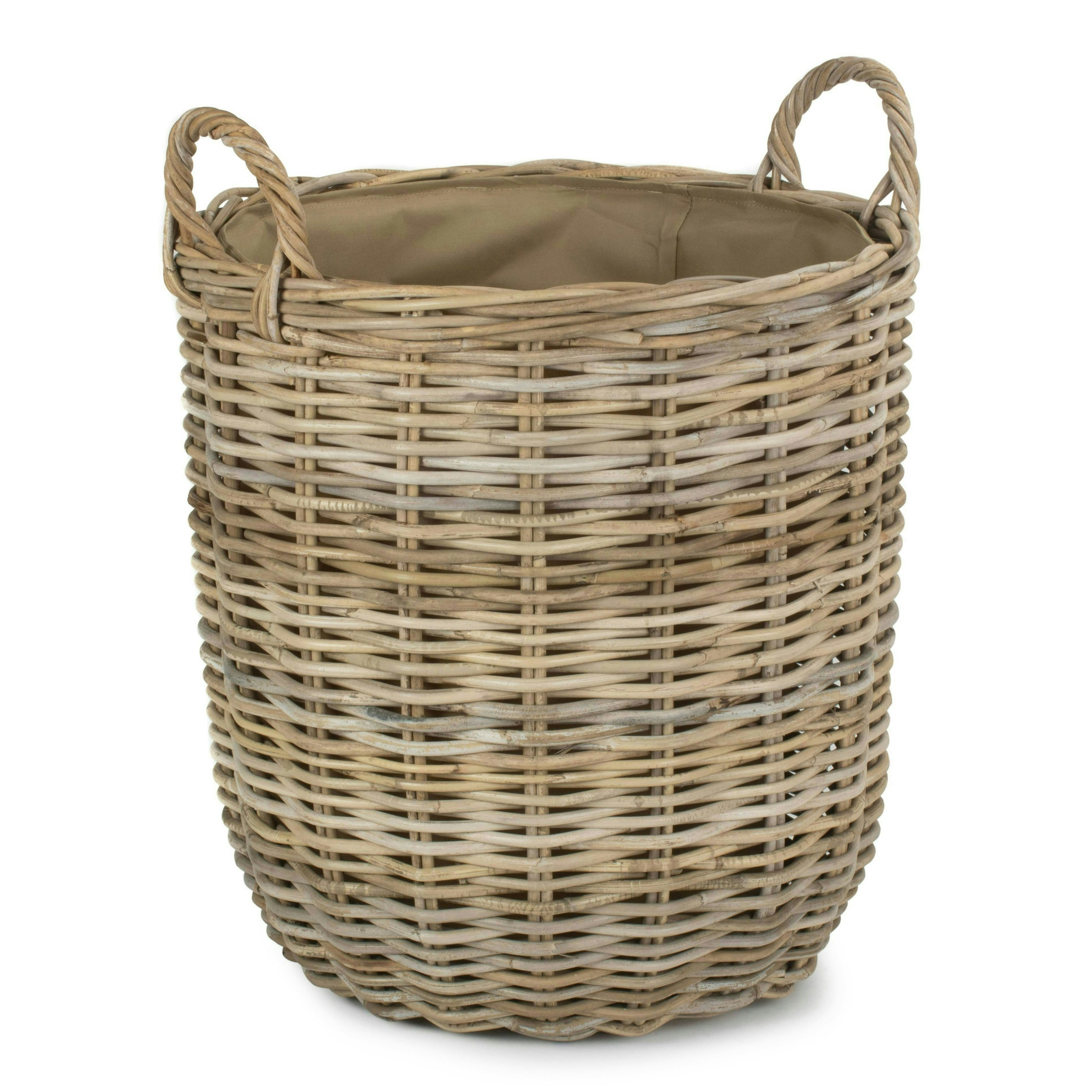 Red Hamper Red/Brown Hamper Cordura Lined Tall Round Fireside Rattan Log Basket - Rattan Small