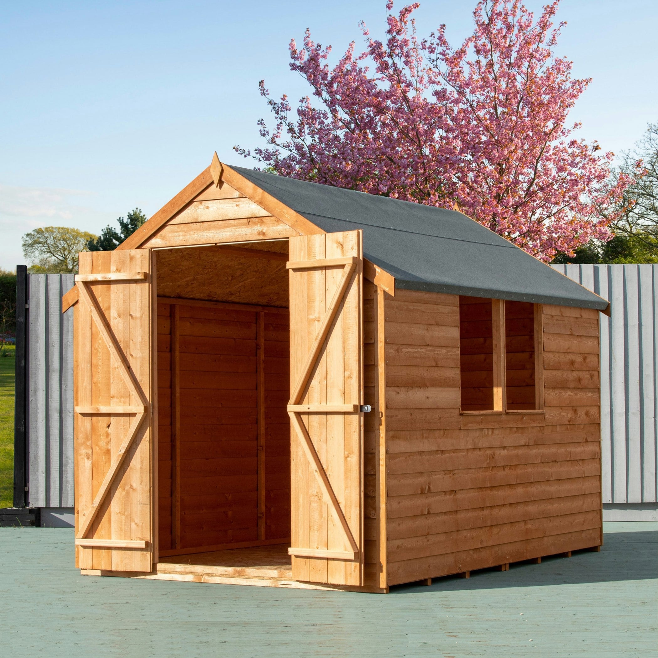 Rackhams Light/Green Overlap 8X6 Double Door Economy With Window Storage Shed