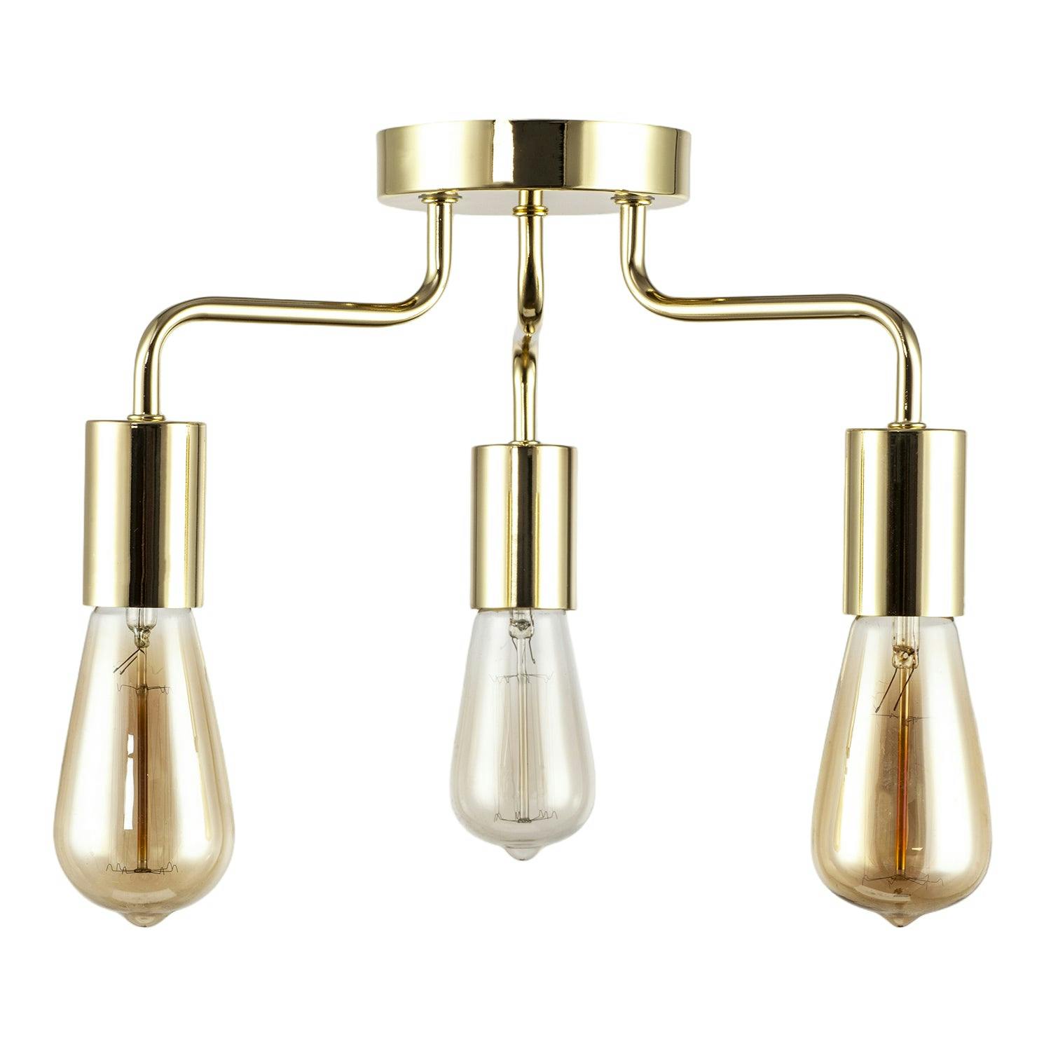 Happy Homewares Gold/Light Polished Semi Flush Ceiling To Showcase Filament Bulbs