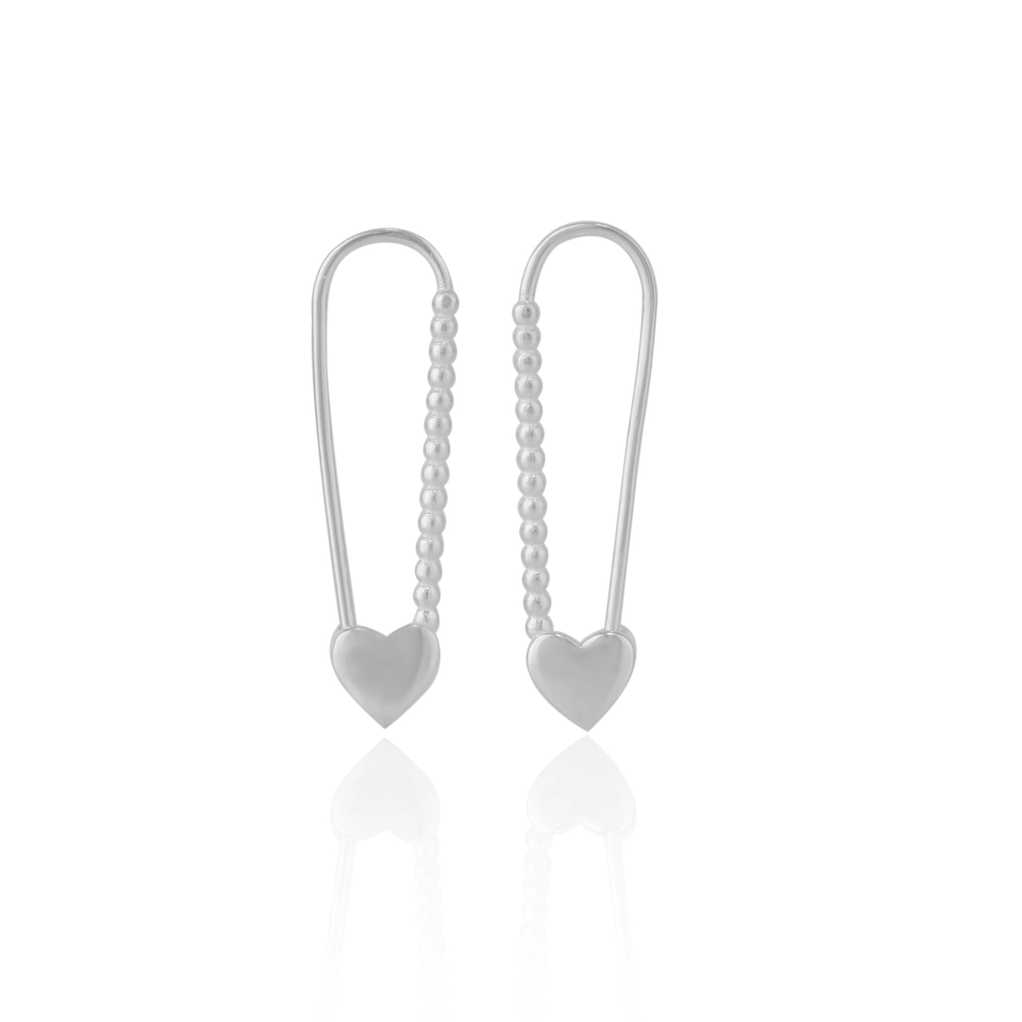 Spero London Silver Heart Beaded Safety Pin Sterling Earrings