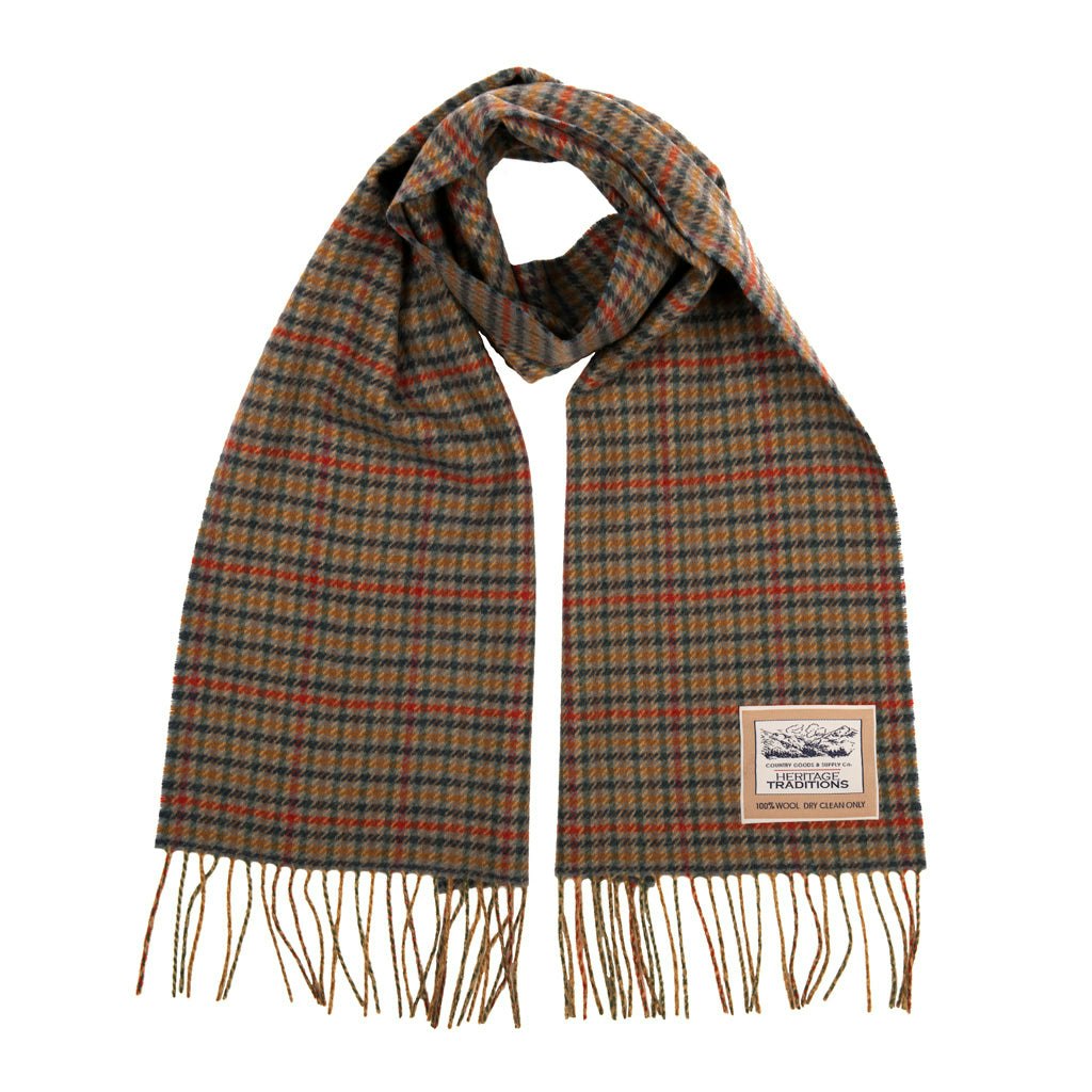 Heritage Traditions Men's Check Wool Scarf - Petrol Rust