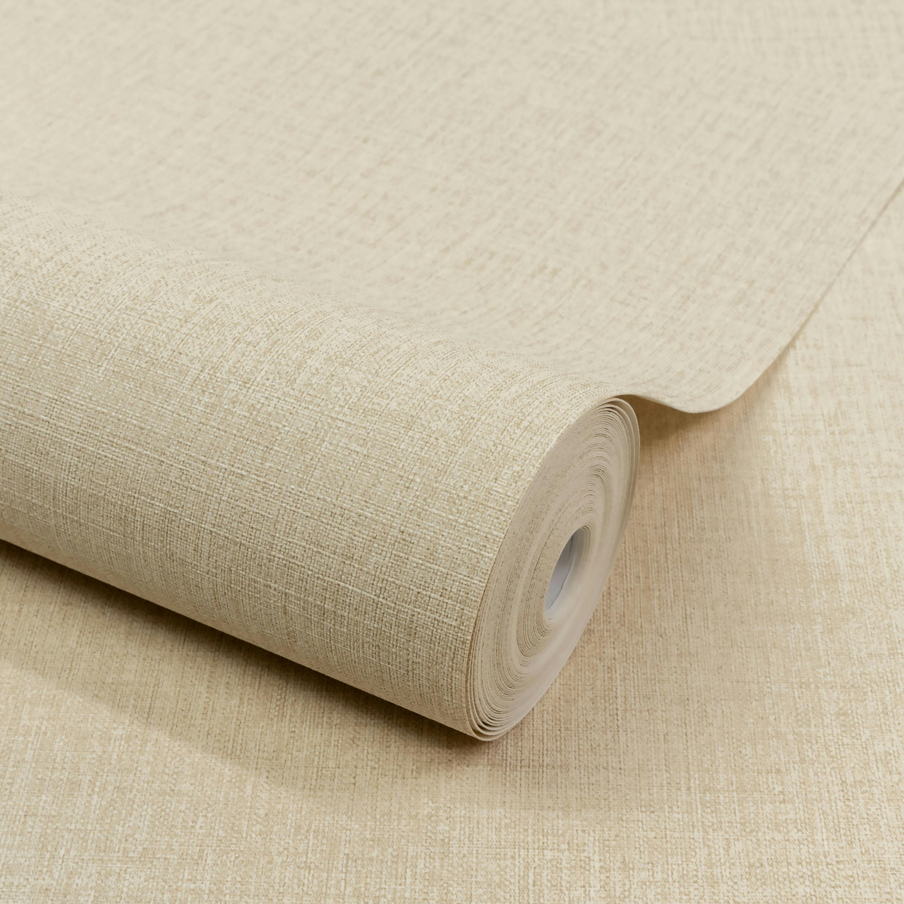 Grandeco Beige Boutique Trente Linen Effect Luxury Weight Embossed Wallpaper, Sandy