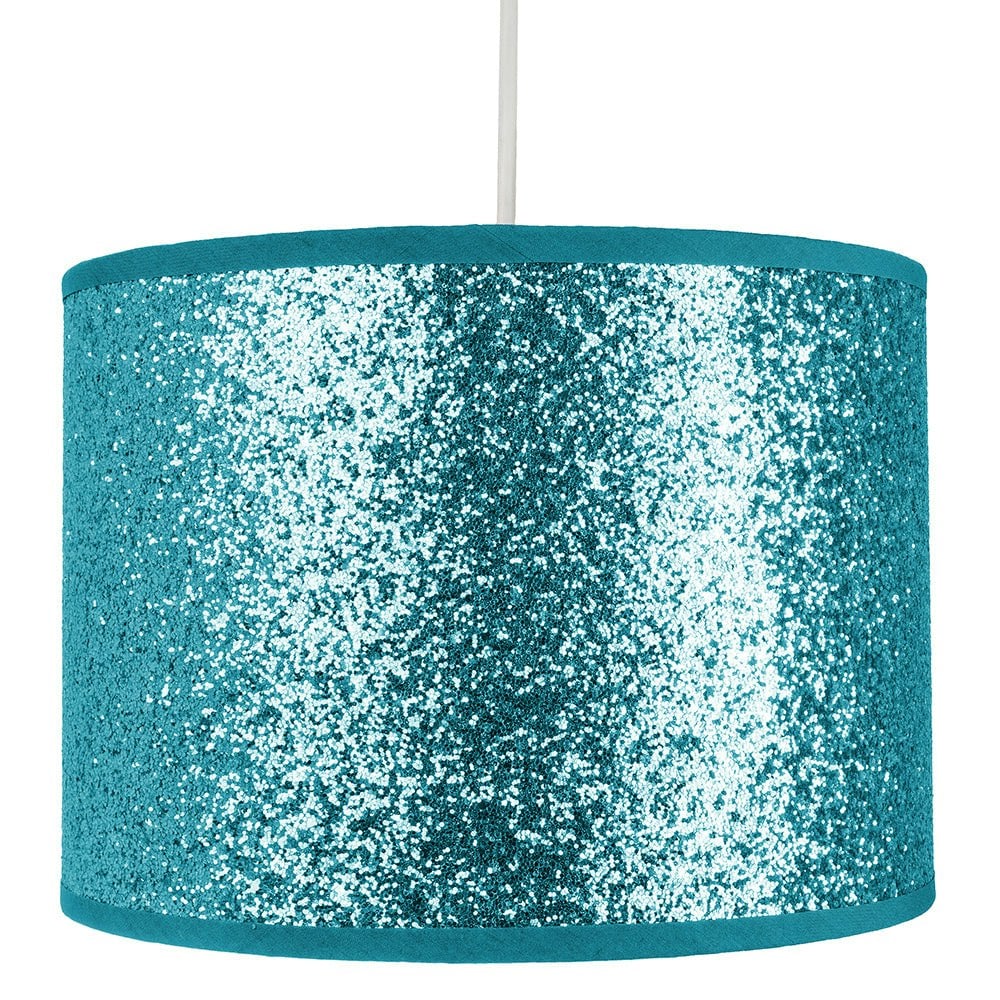 Happy Homewares Light Modern And Designer Bright Teal Glitter Fabric Pendant/Lamp Shade 25Cm Wide