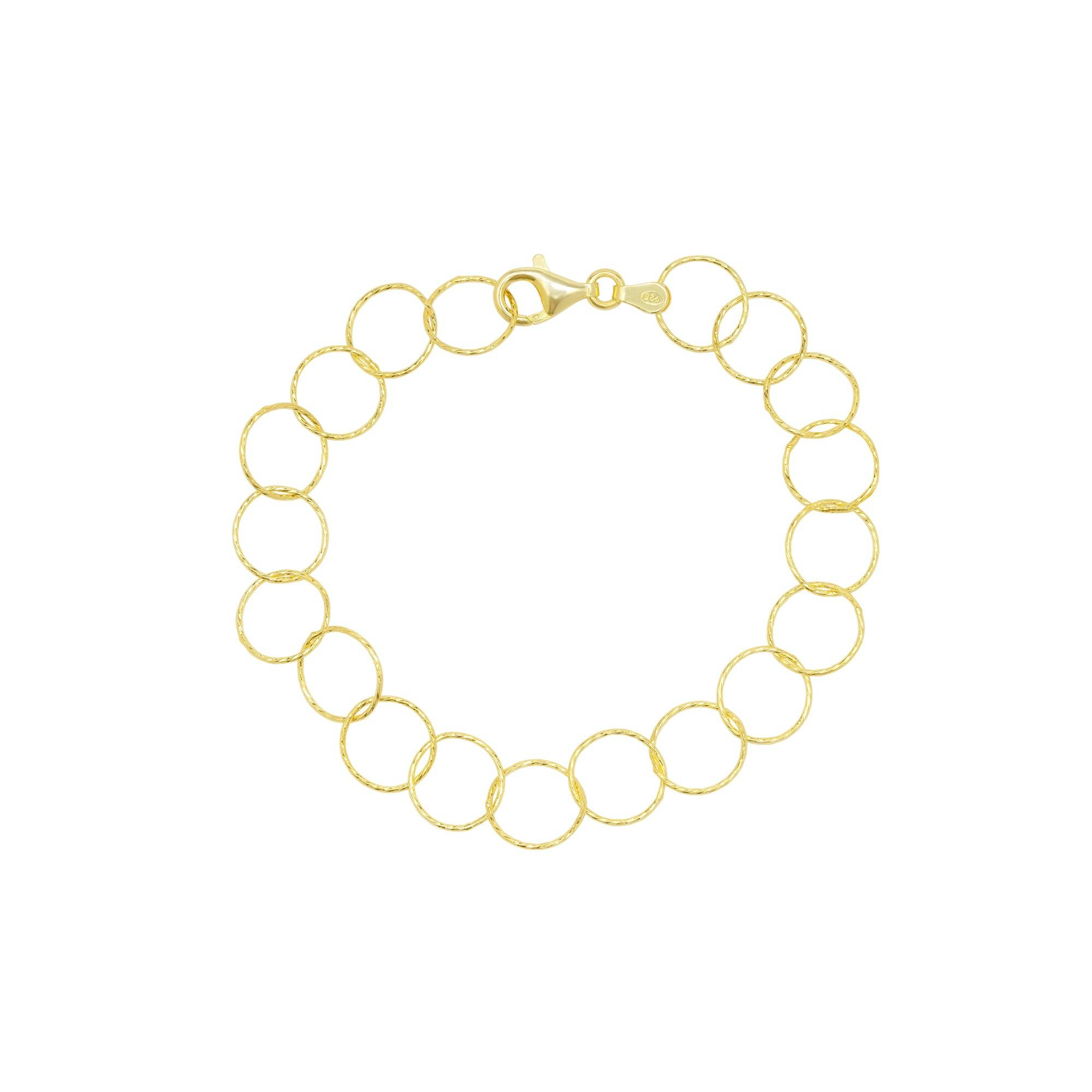 Spero London Silver/Gold Textured Circle Hoops Sterling Chain Bracelet