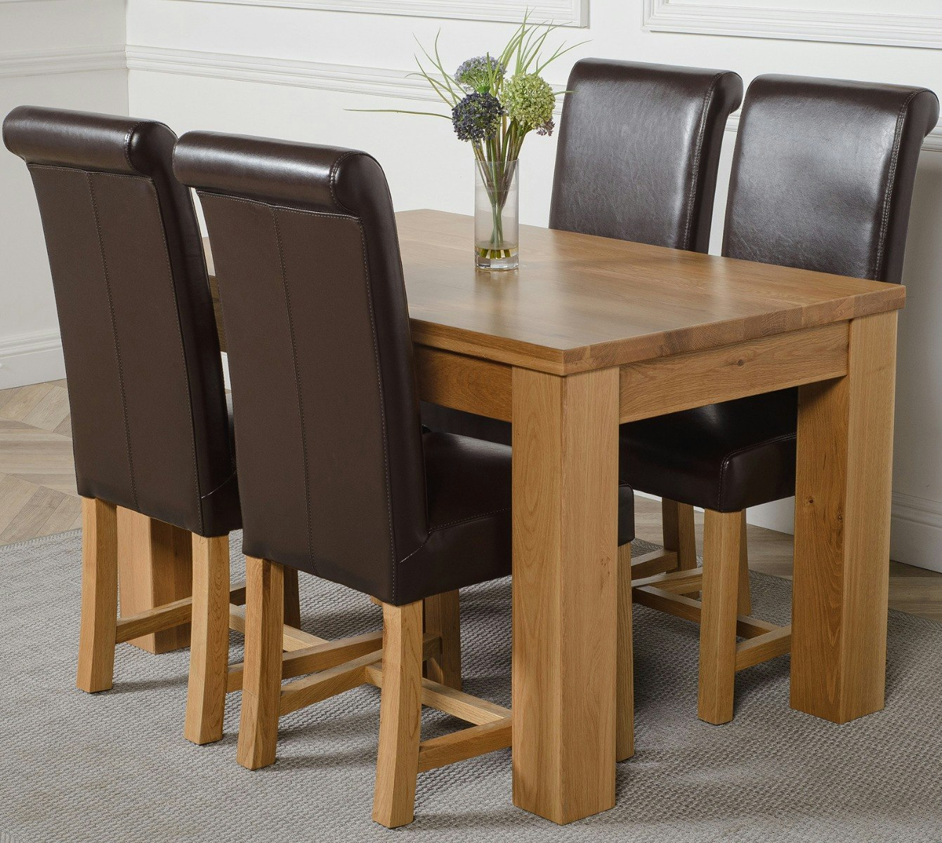 Rackhams Brown Dakota Small Oak Dining Table With Washington Leather Chairs - 4 Chairs