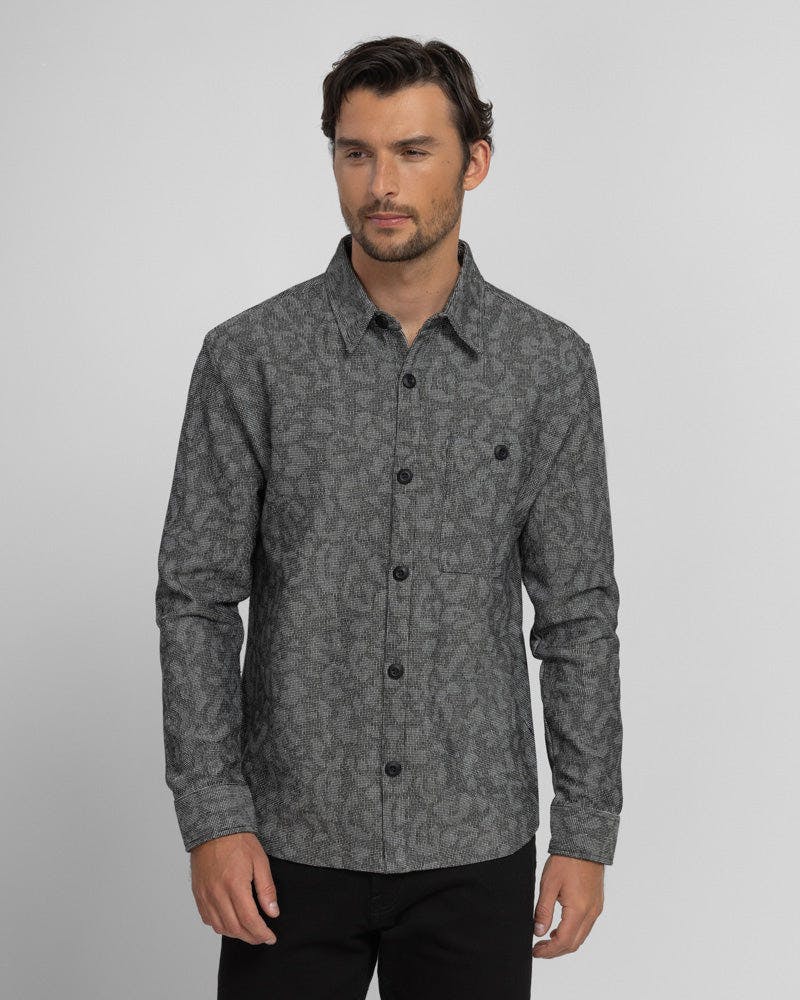 Steel & Jelly Grey Nantwich - Leopard Jacquard Long Sleeve Shirt - Xl