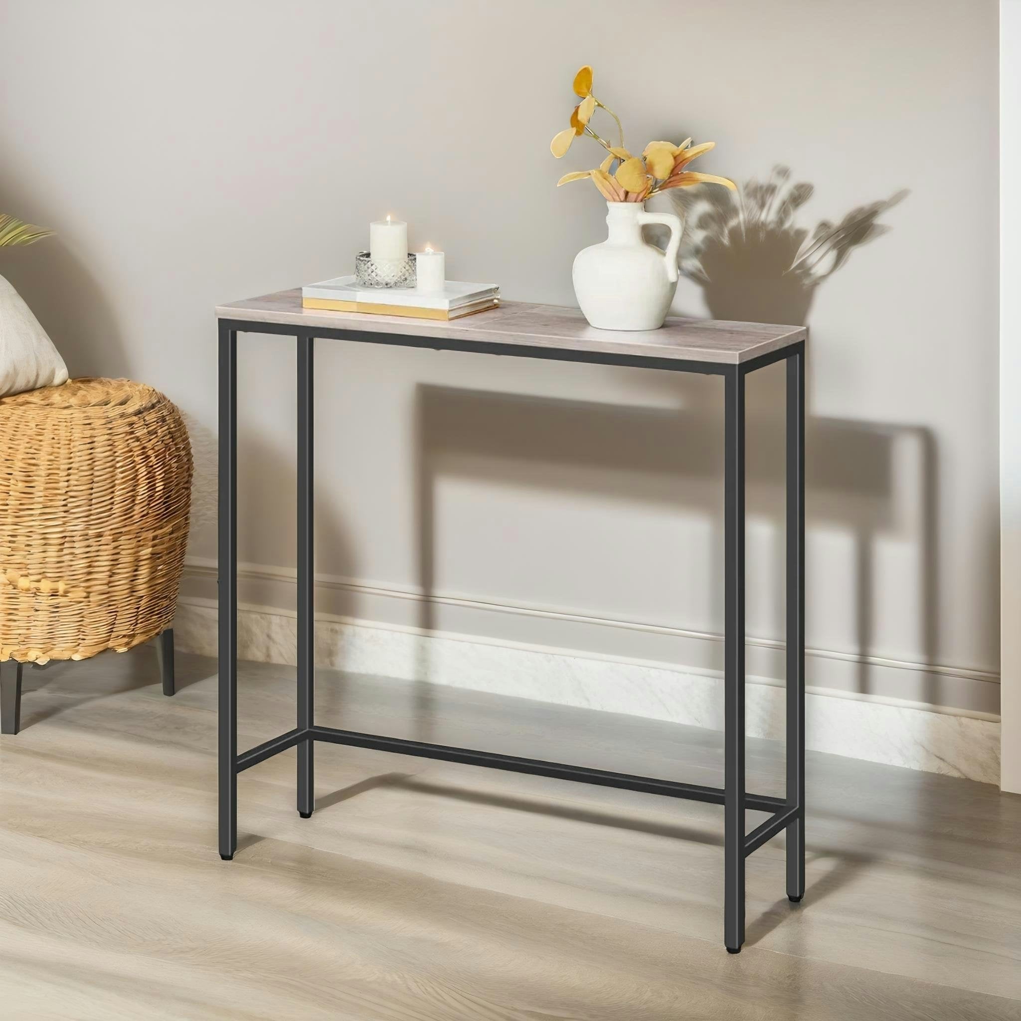 Rafaelo Mobilia Black/Brown Industrial Slim Hallway Console Table Greige