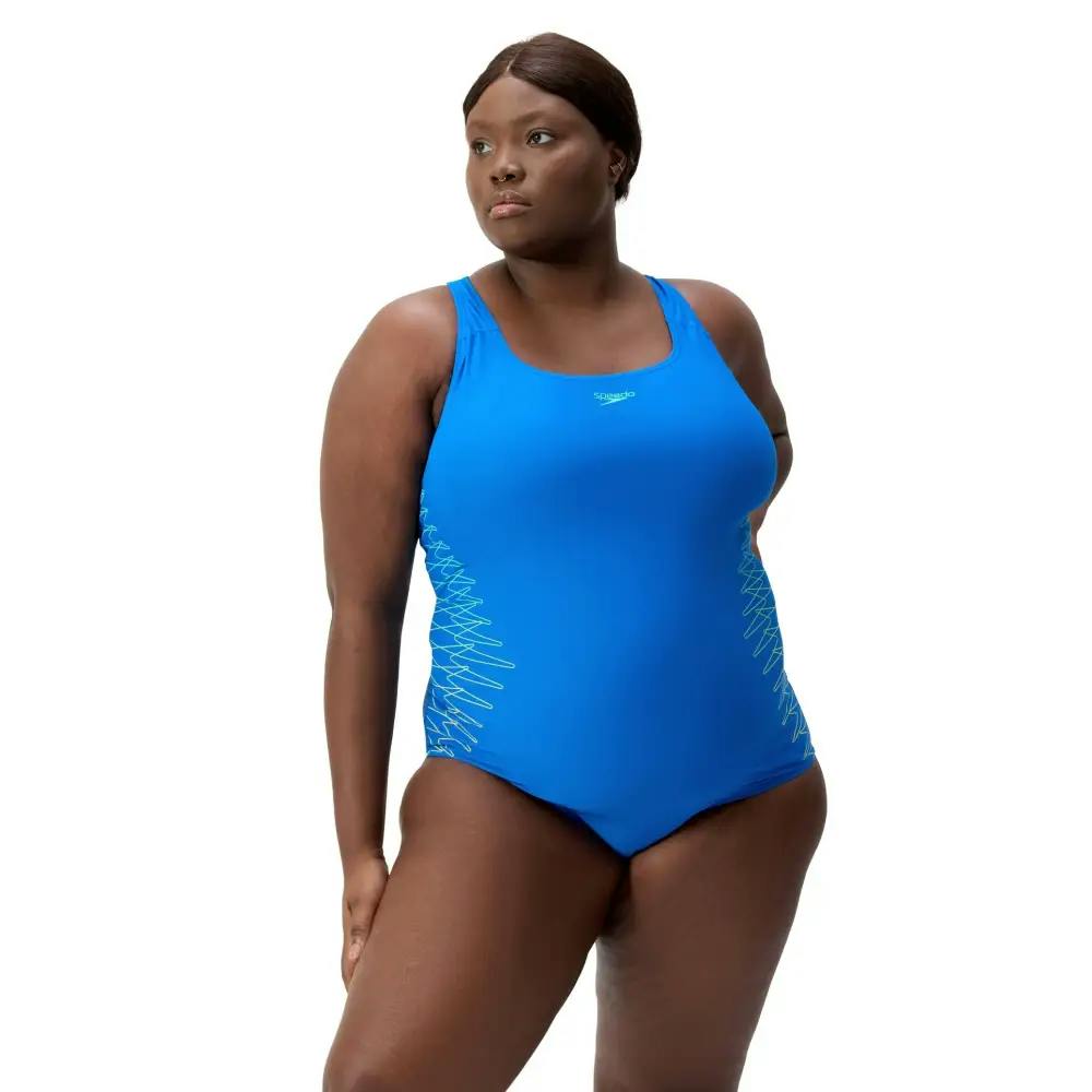 Speedo Blue Placement Medalist Swimsuit - Plus Size - Uk Size 44
