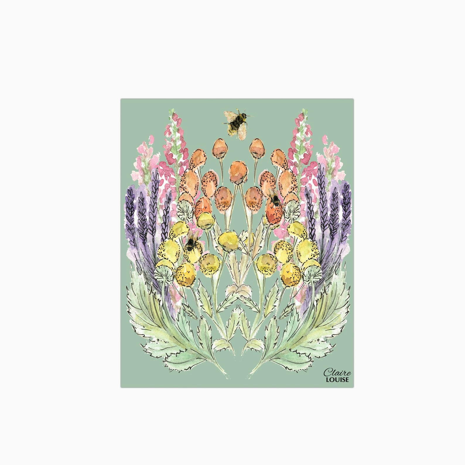 Rackhams - Designer Sage Bloom Glass Kitchen Splashback - W600mm X H750mm