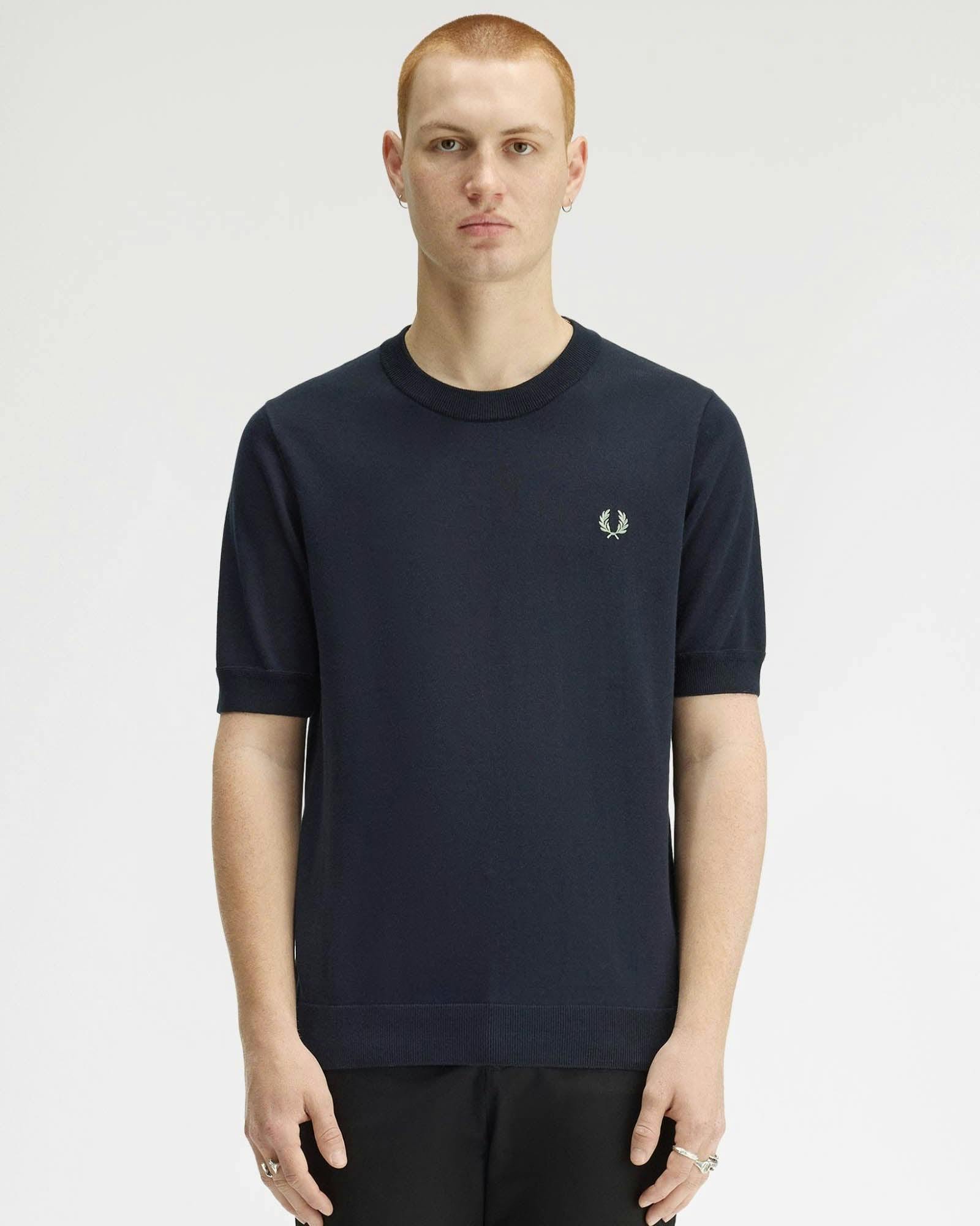 Fred Perry Men's Cotton Knitted T-Shirt - Navy 608 - Navy 608 - Xl