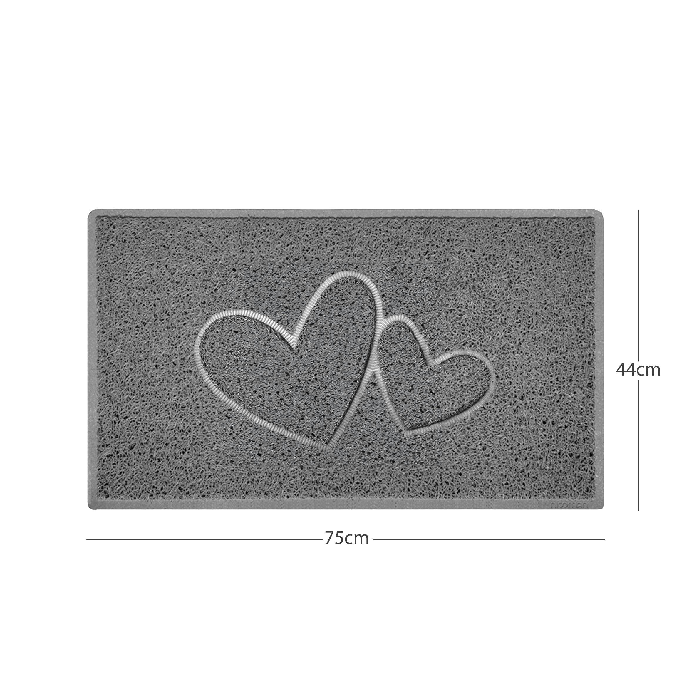 Nicoman Grey "Double Heart" Embossed Loofah Textured Spaghetti Doormat - 75Cm X 44Cm - Yes (Suitable For Indoors)