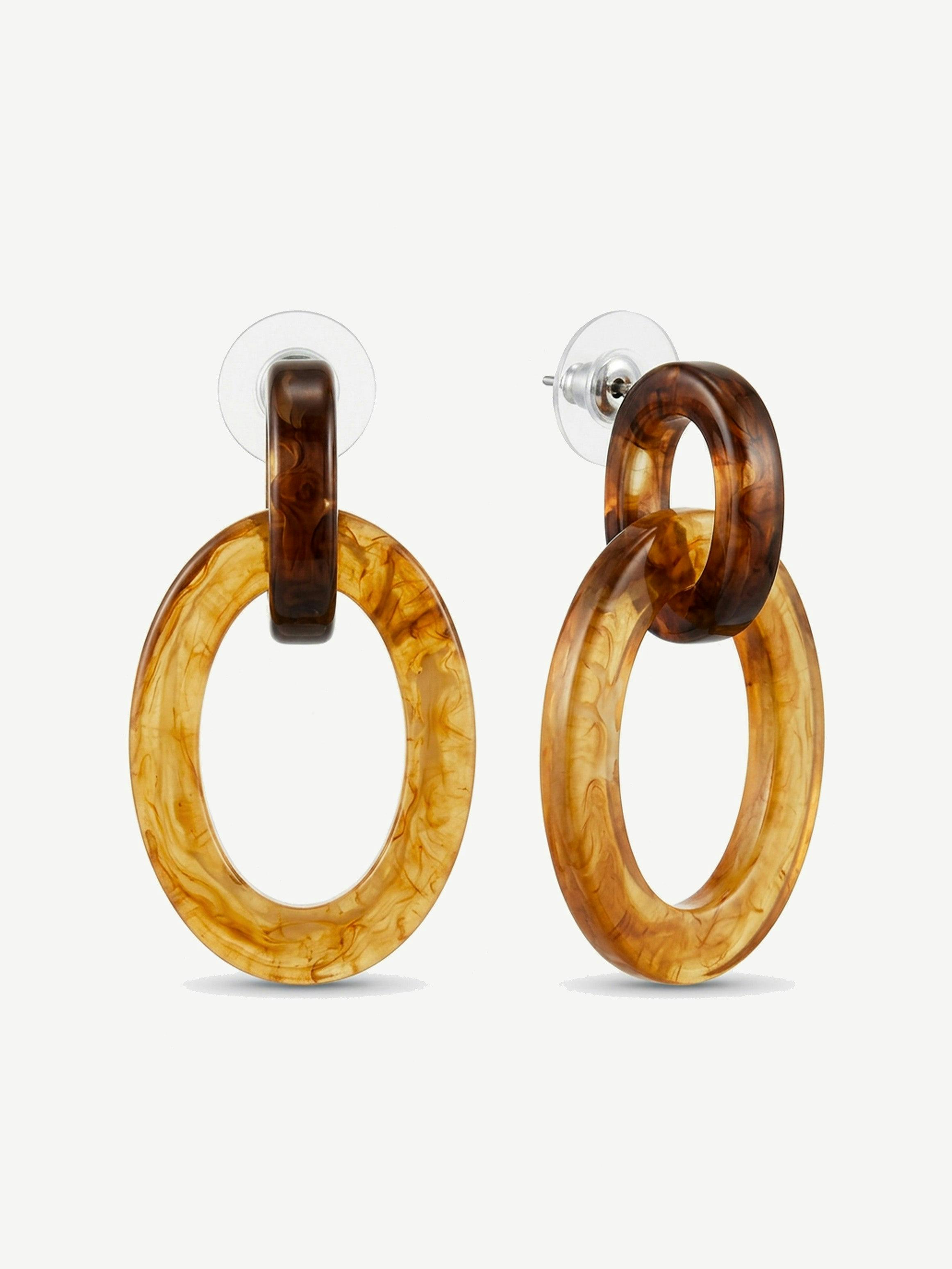 Muchv Silver Tortoiseshell Double Hoop Drop Earrings