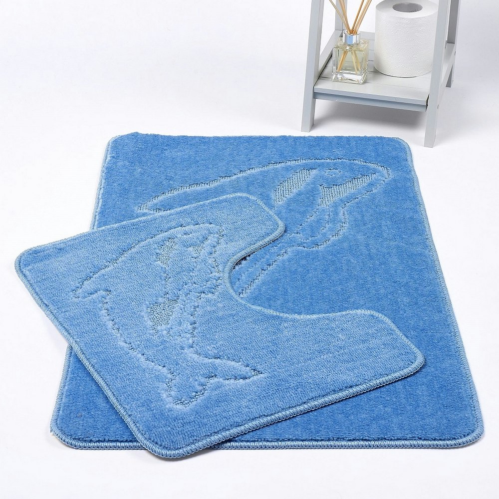 Homespace Direct Blue Dolphin Anti-Slip Bath Mat And Pedestal Mat 2 Piece Set