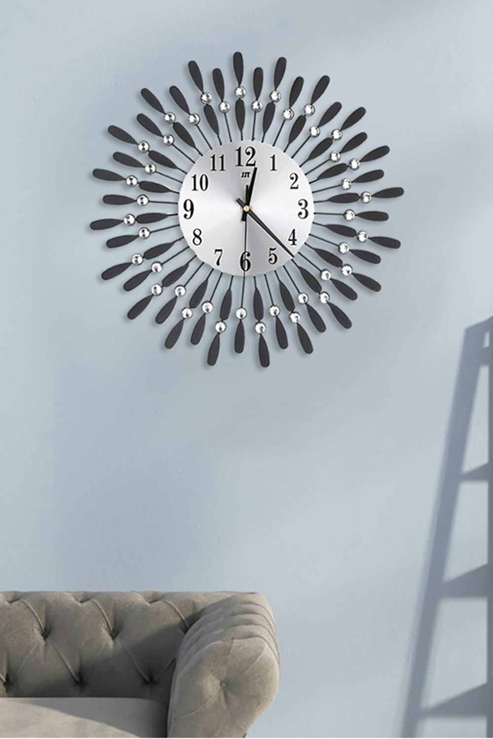 Rackhams Black 37.5Cm Dia Drop-Shape Arabic Numeral Metal Silent Wall Clock With Crystal,