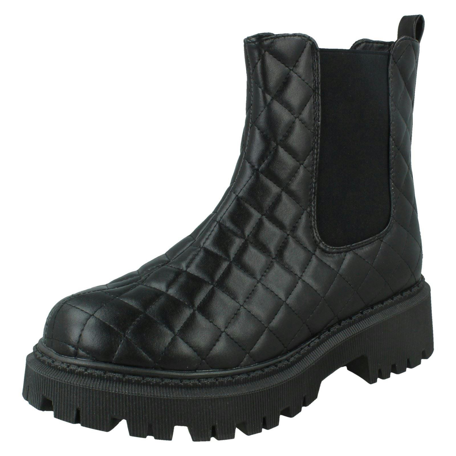 Spot On Women's Black Chunky Ankle Boots F51171 - Uk 4