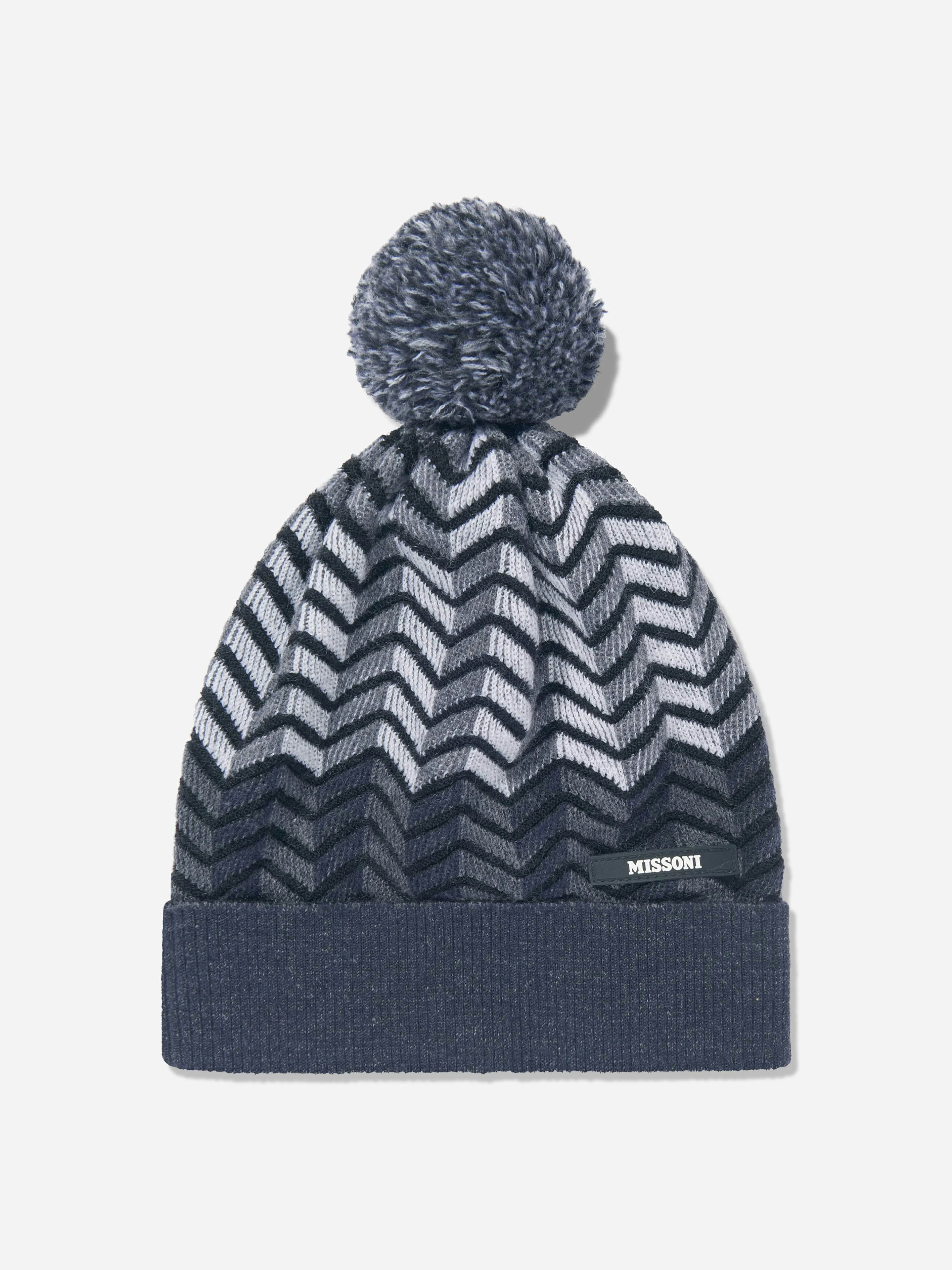 Missoni Boys Black Wool Zigzag Bobble Hat In - 8 - 10 Yrs