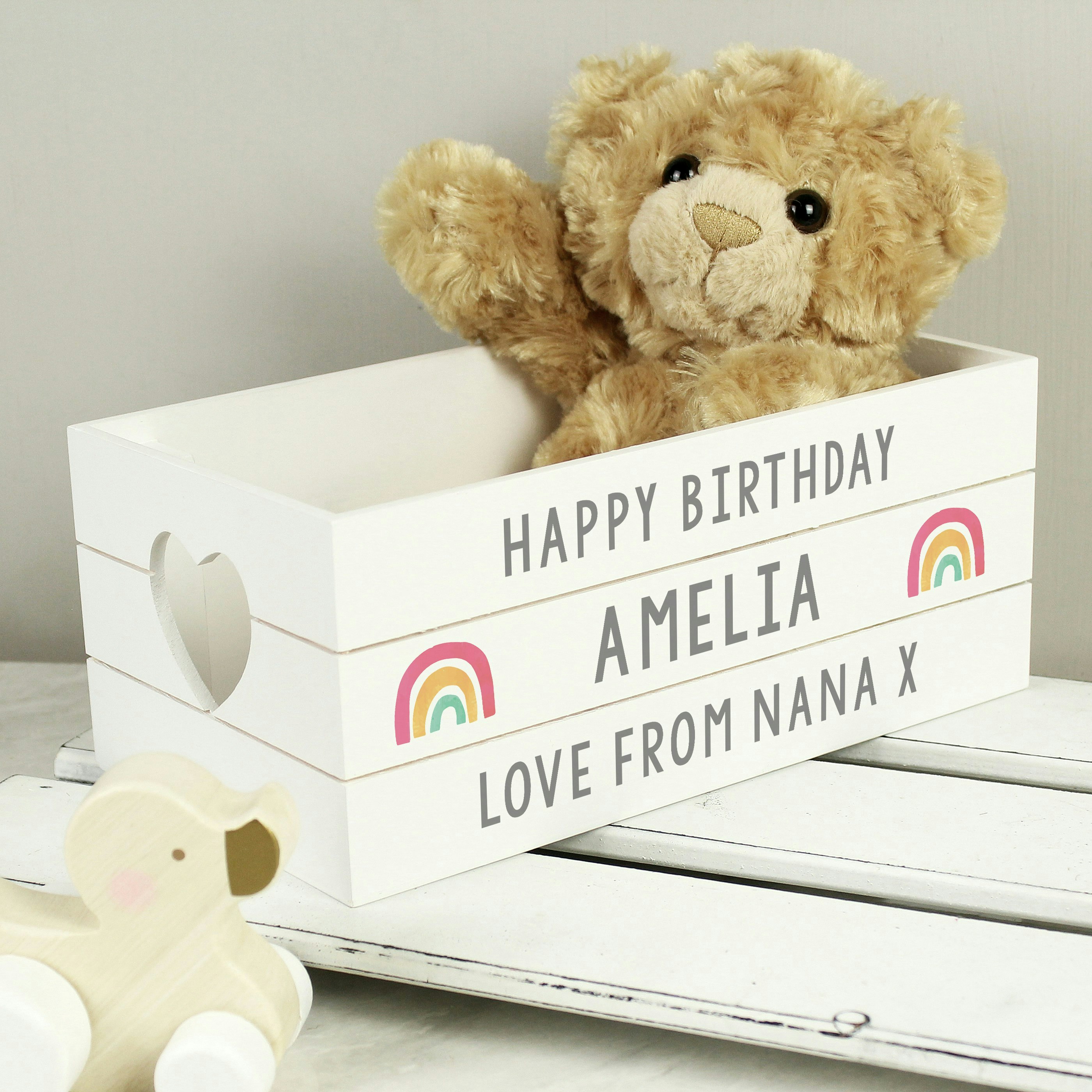 Personalised Memento Company White Personalised Rainbow Wooden Crate