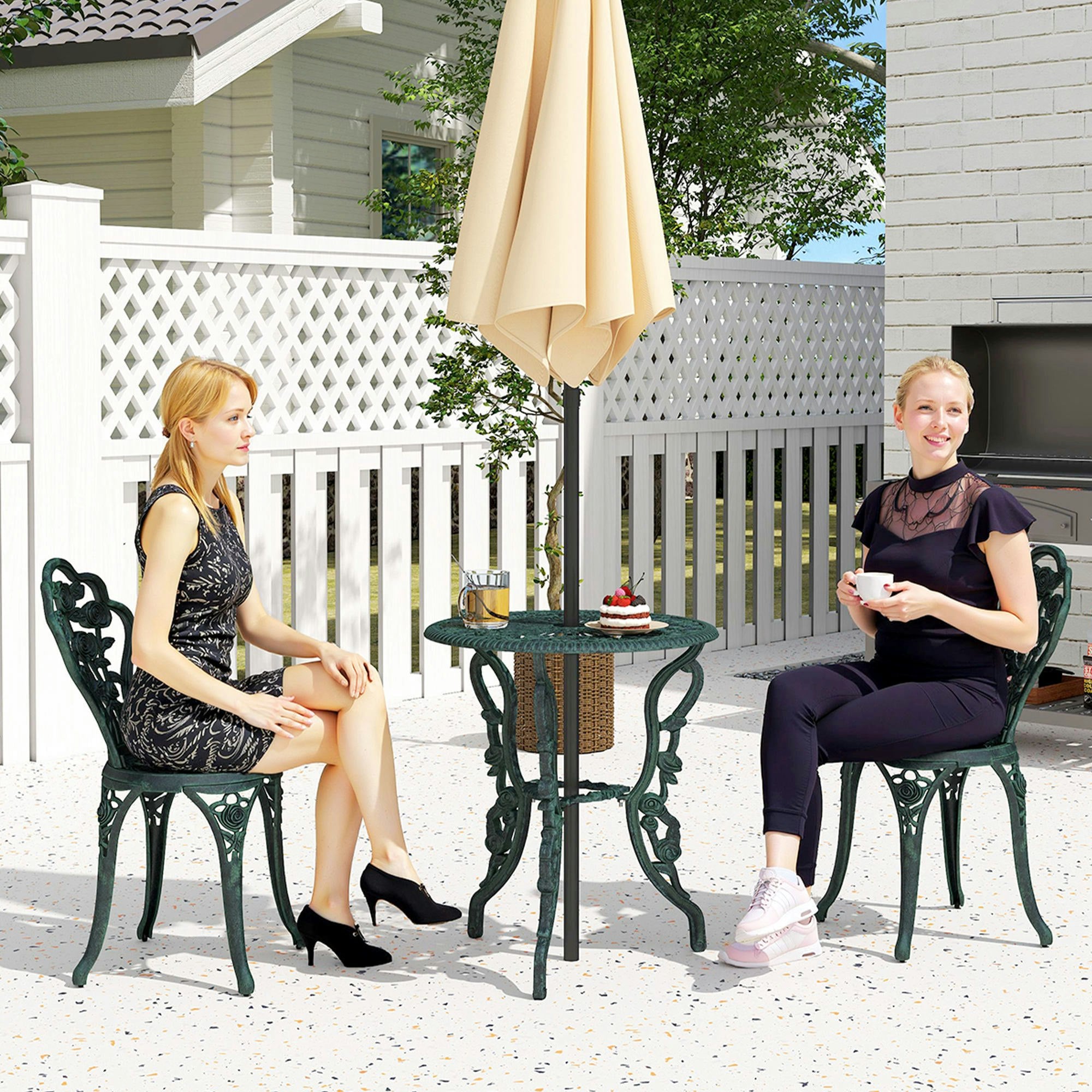 Rackhams Green 3 Pieces Bistro Set Furniture Garden Balcony Table 2 Chairs