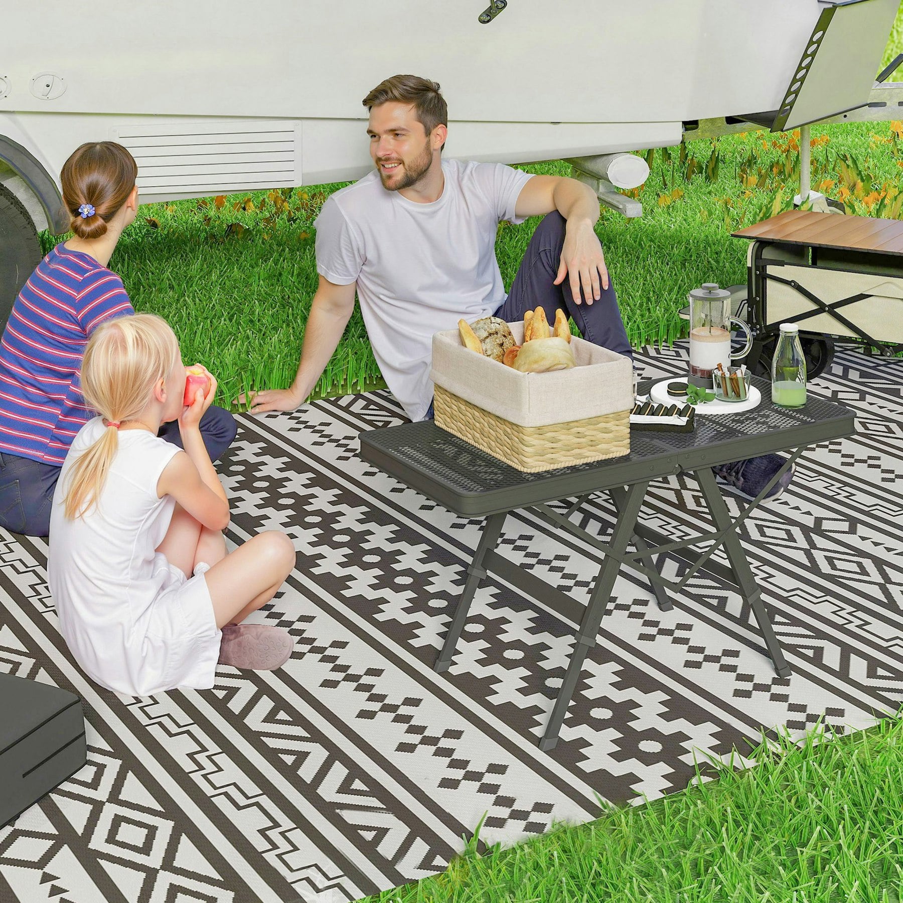Outsunny 3 Ft Folding Camping Table W/ Adjustable Heights & Mesh Desktop - 90L X 40.5W X 48/58 Cm