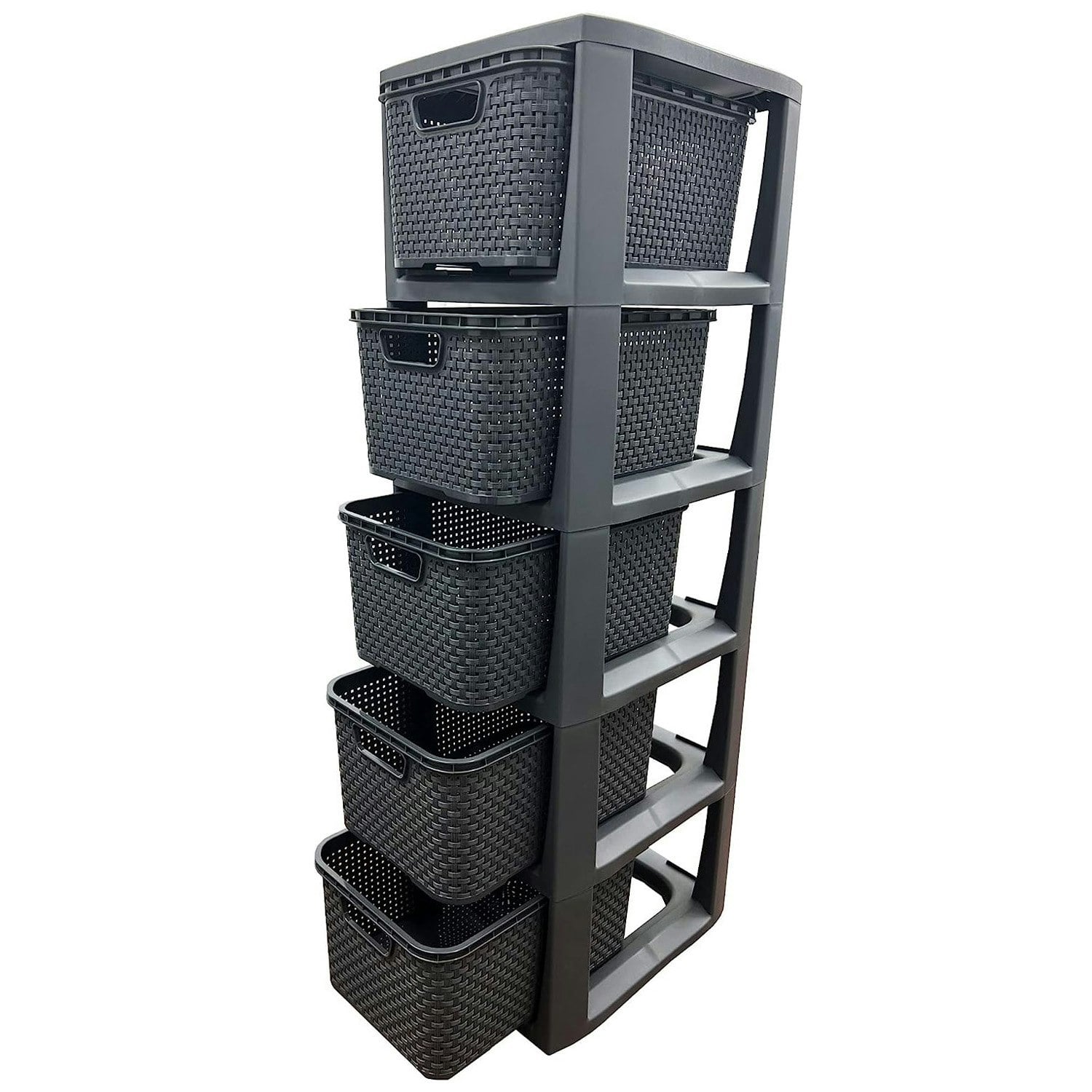 Rackhams Cream/Grey 3 ,4 Or 5 & Stylish Rattan Effect Storage Tower Commode Baskets - 5 Drawer