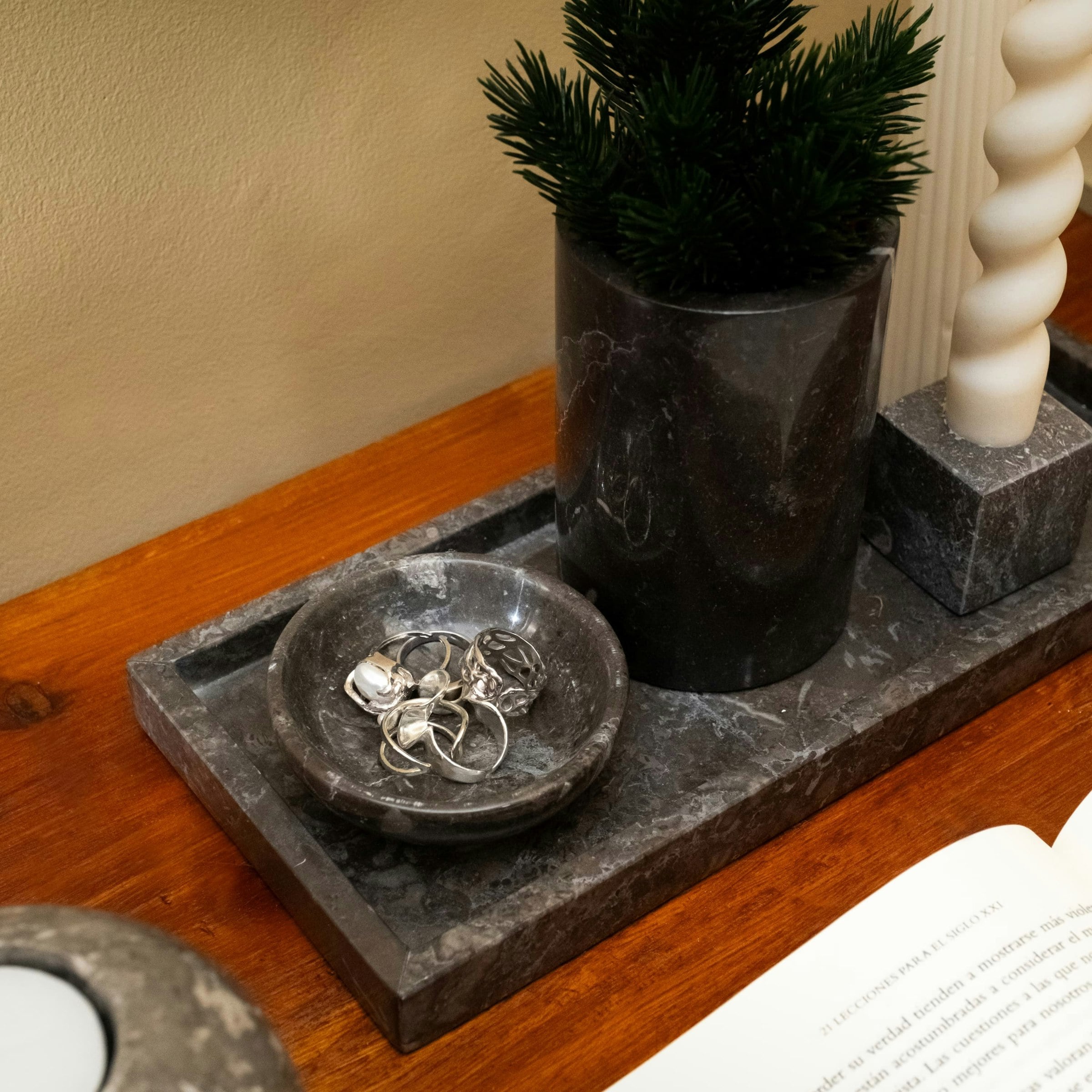 Coastal Villa Homeware Black Trinket Dish For Jewellery In Marble - 1 Unit