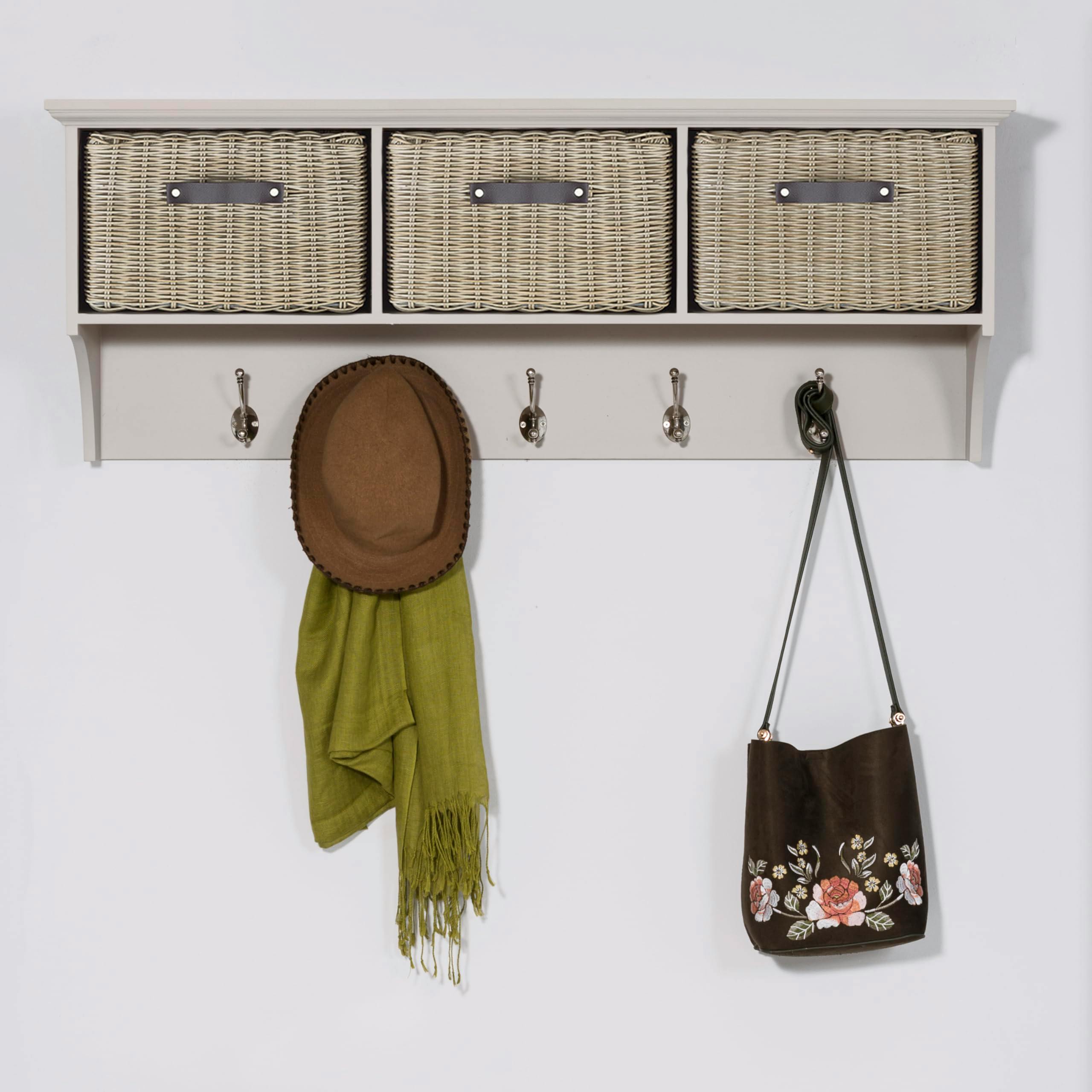 Rackhams Beige Tetbury Large Hanging Shelf With 3 Storage Baskets - Truffle,