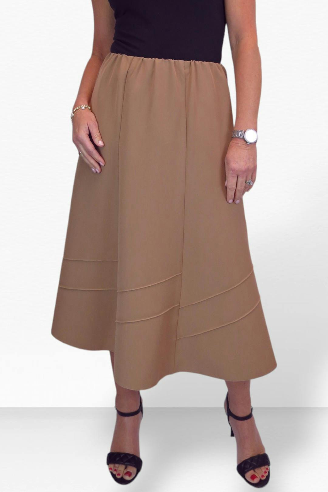 Paulo Due Women's Smart Elasticated Waist Flared Swing Skirt - 14 - Tan