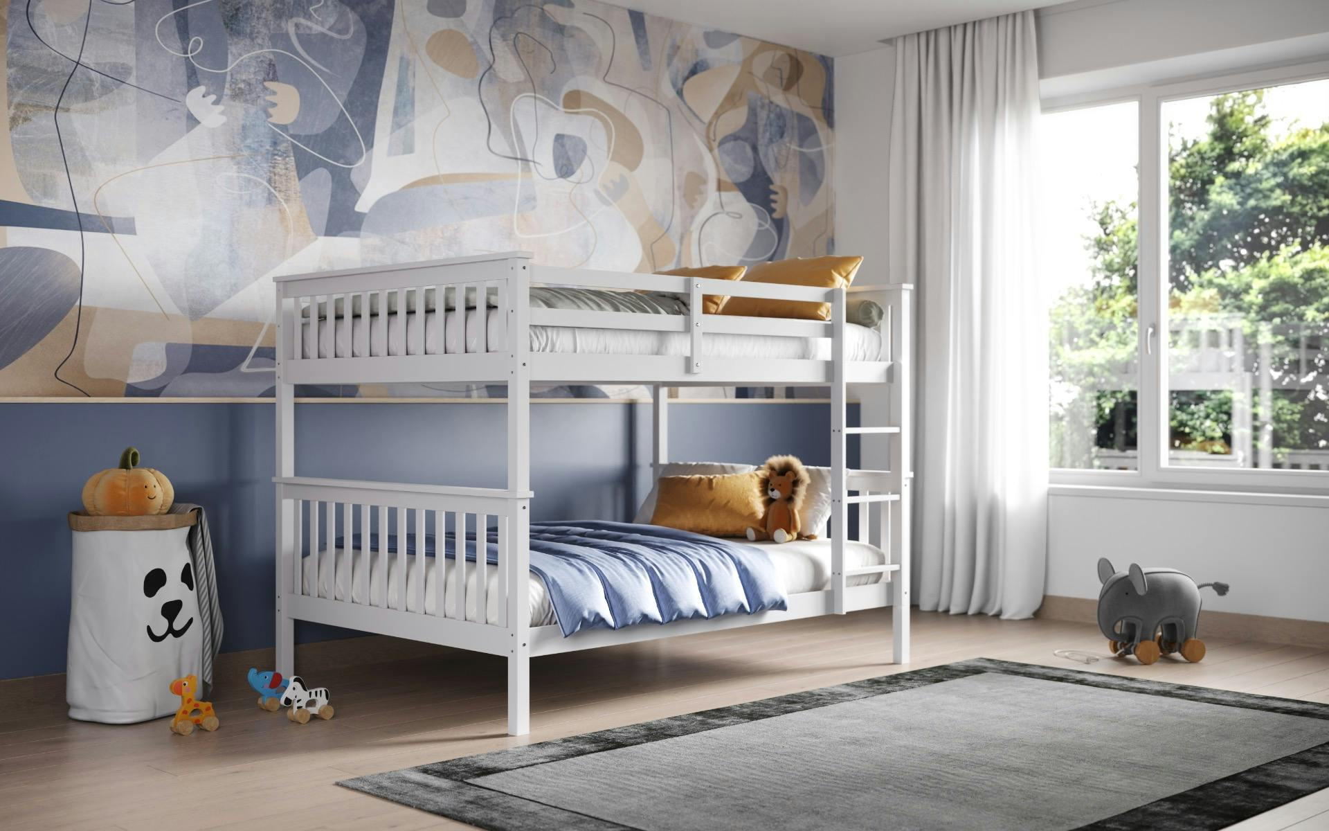 Flair Tetrad Small Double White Detachable Bunk Bed - Pine Wood - Modern Shaker Design - Converts to Two Beds - Image 5