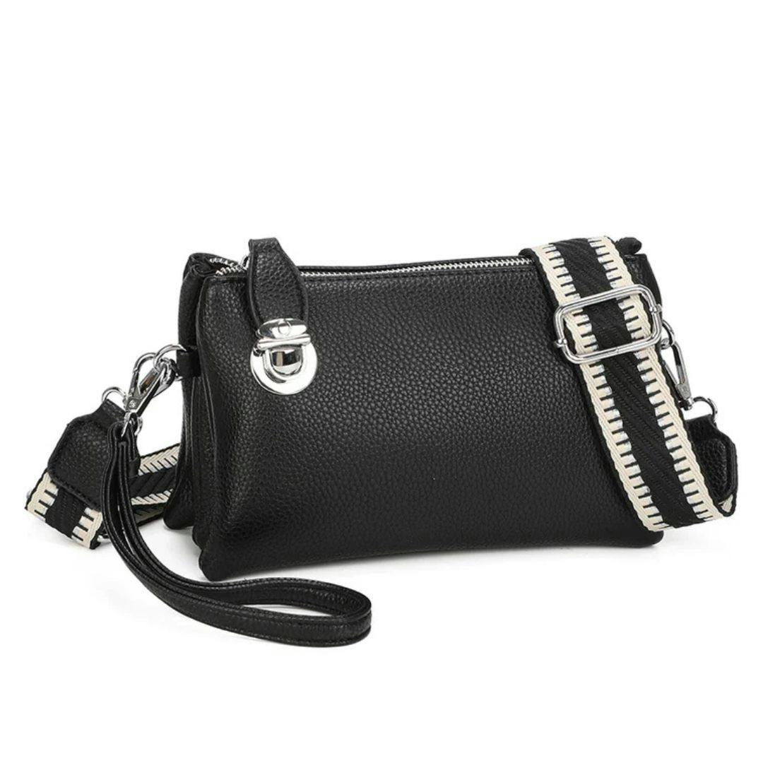 Love Emvy Black Embolden Collection Faux Leather Crossbody Bag With Wrist Strap