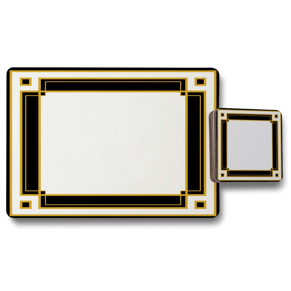 Benjamin Tate Design Black/Gold Art Deco & (Placemat & Coaster Set) Size 11