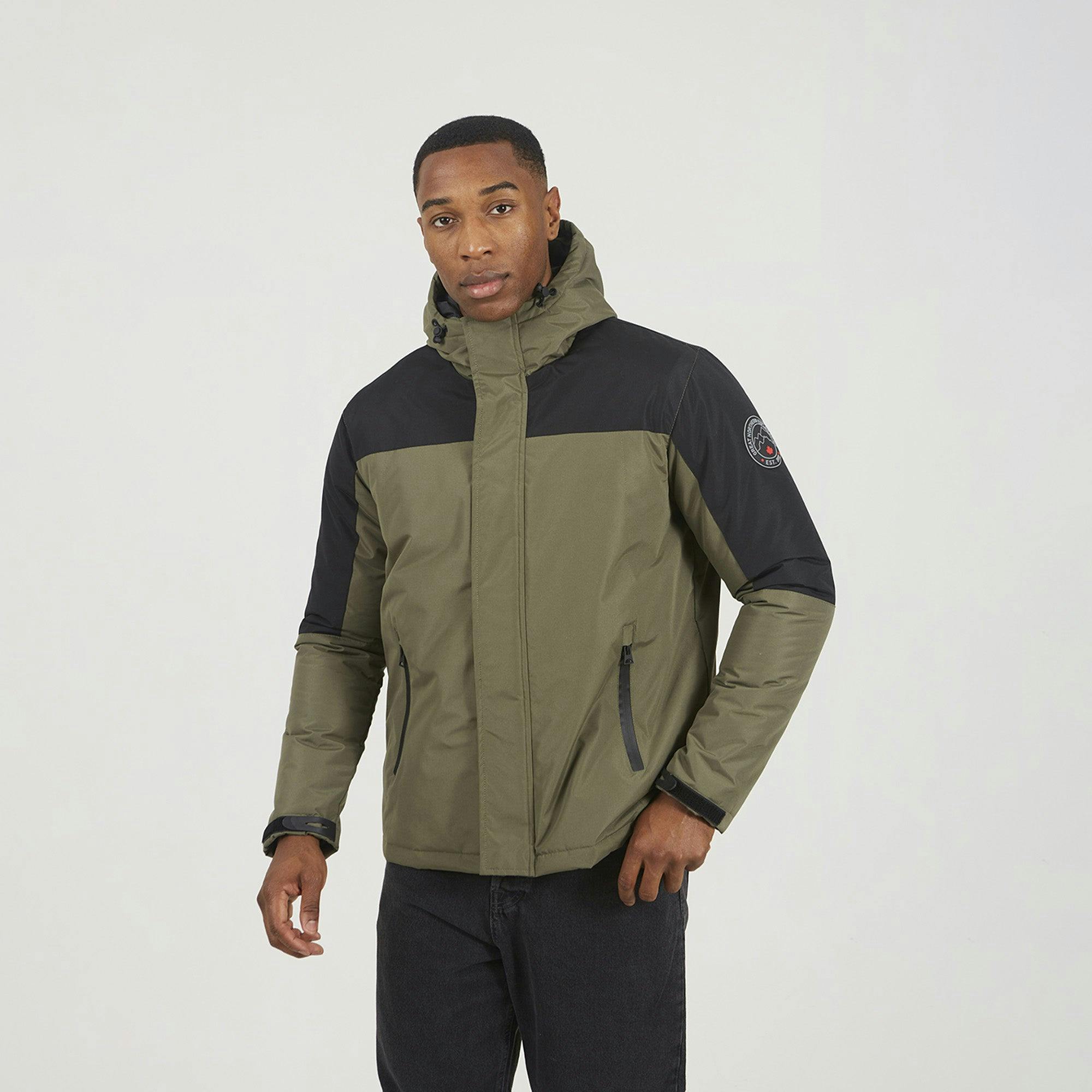 Brave Soul Colour Block Hooded Jacket - Khaki - Khaki - M