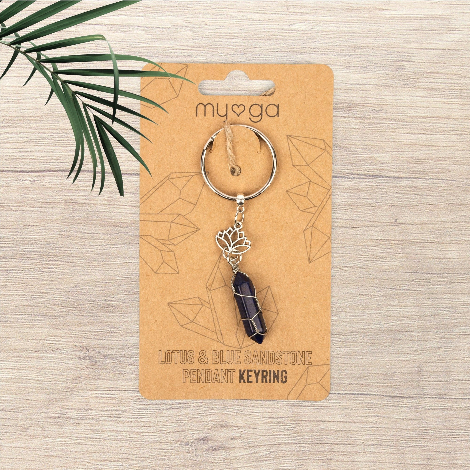 Myga Blue Crystal And Zinc Keychain - Lotus & Sandstone