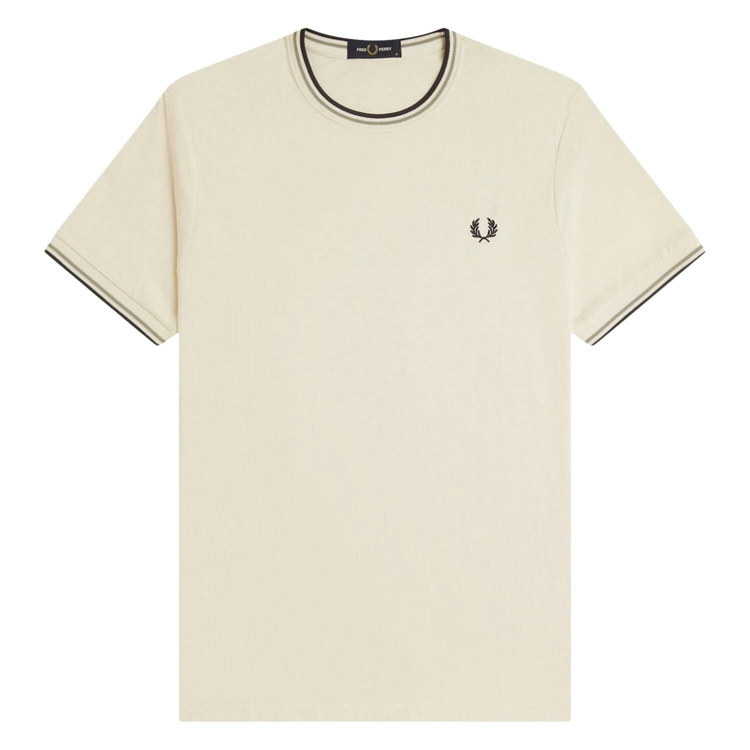 Fred Perry Twin Tipped T-Shirt for Men, Cotton Crew Neck Tee in Tan, Size XX-Large - Image 3