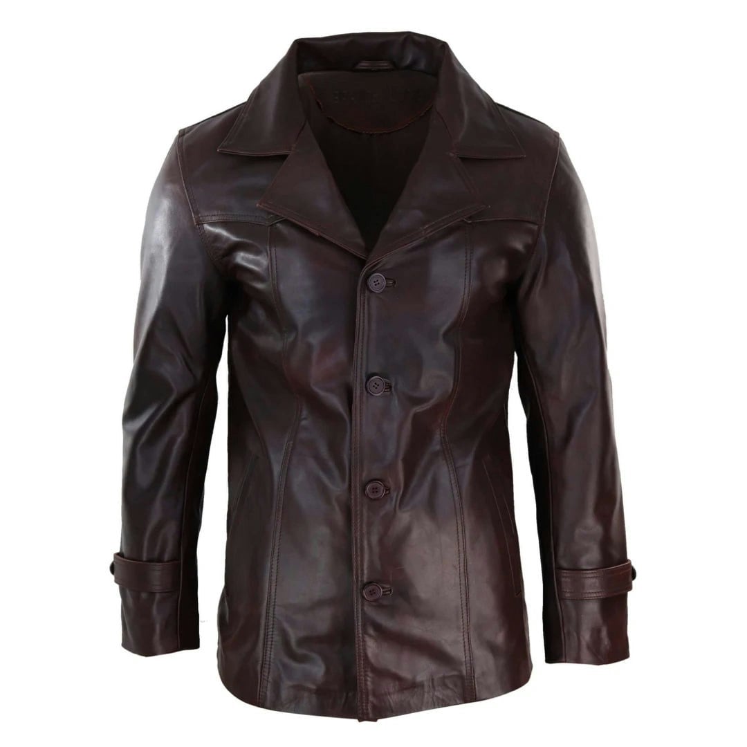 Infinity Leather Men's Black Leather Company Leather Coat Jacket Classic Wine Fit - Medium