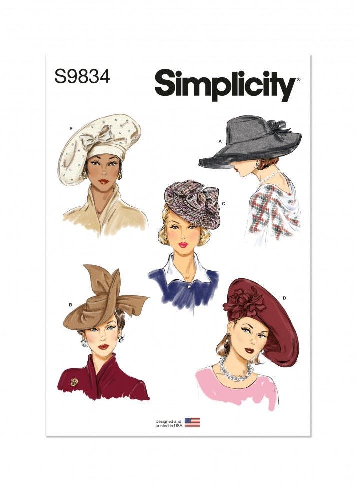 Simplicity Women's Sewing Pattern 9834, Headwear, Vintage Style For Os (One Size) - Intermediate - Os (One Size)
