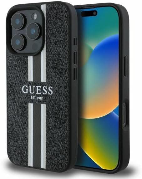 Guess Black Leather 4G Printed Stripes Hardcase With Magsafe For Iphone 16 Pro 6.3" - Guhmp16lp4rpsk