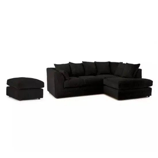 Rackhams Black Jumbo Cord Right Hand Corner Sofa With Free Footstool
