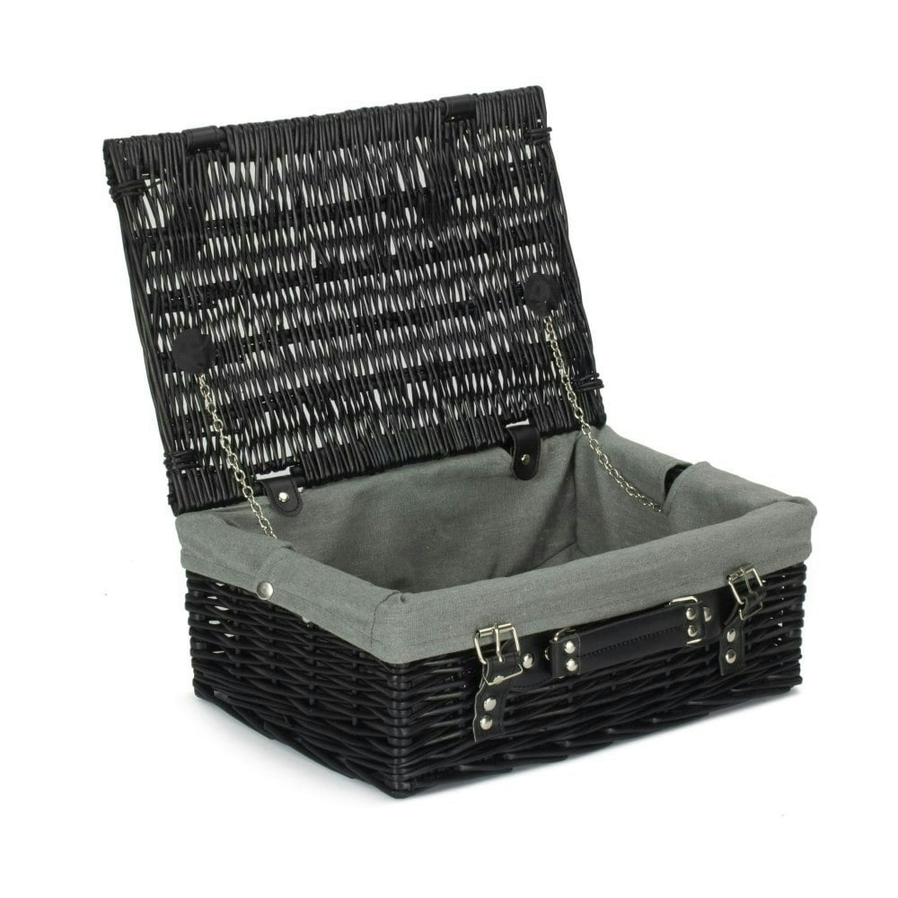 Rackhams Black/Grey 36Cm Empty Willow Picnic Basket With Cotton Lining