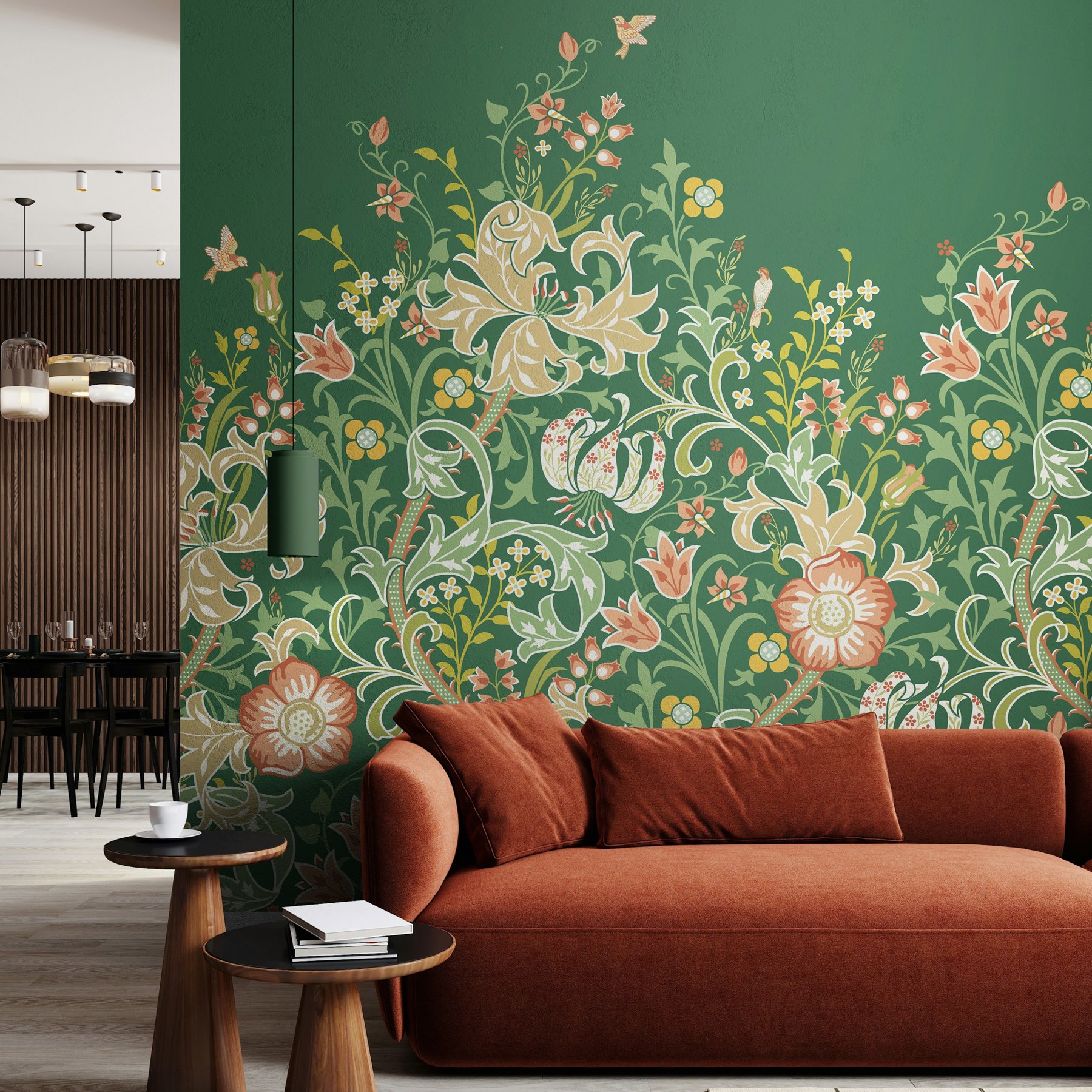 Origin Murals Green Trailing Lily - Forest - Large - W350cm X H280cm