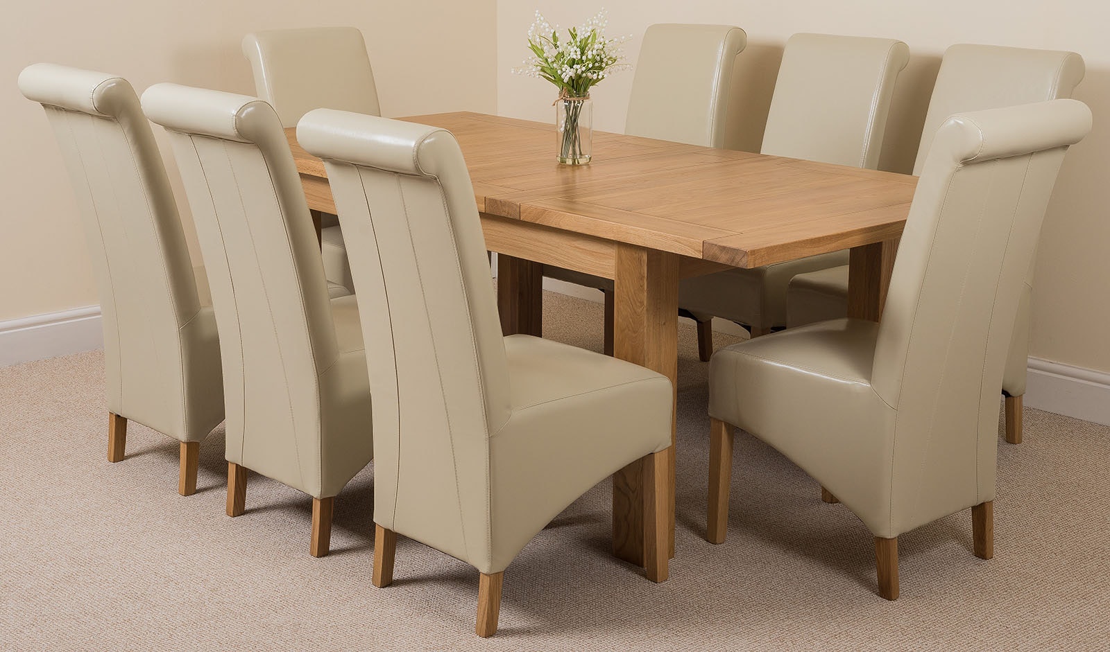 Rackhams Ivory Seattle Oak Extending Dining Table With Montana Leather Chairs - 8 Chairs
