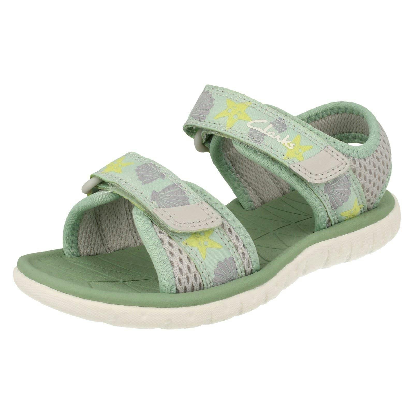 Clarks Light/Green Childrens Casual Summer Sandals Surfing Tide - Uk 1.5 Child
