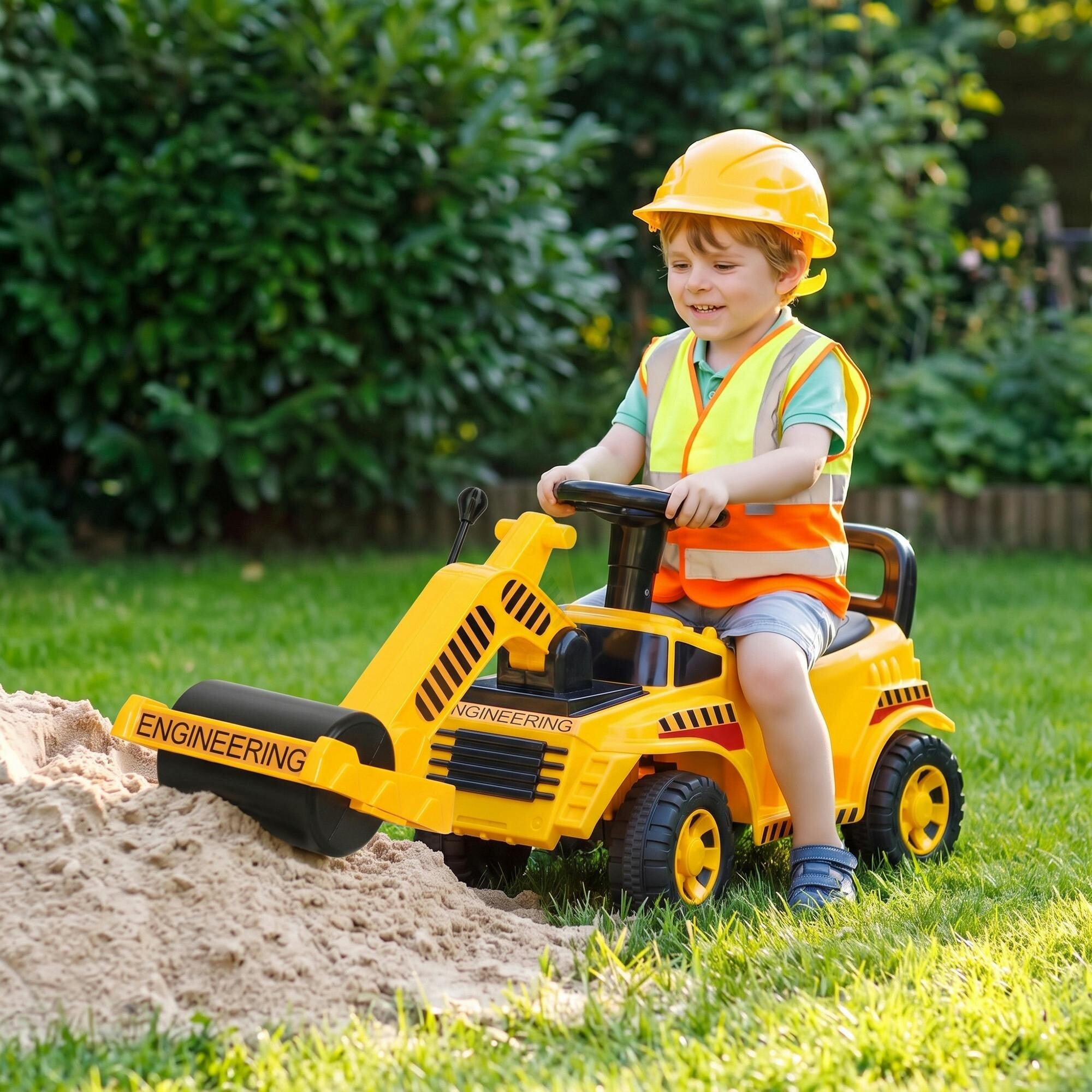 Aiyaplay Yellow Kids Ride On Excavator, Detachable Trailer Ages 1-4, Horn,