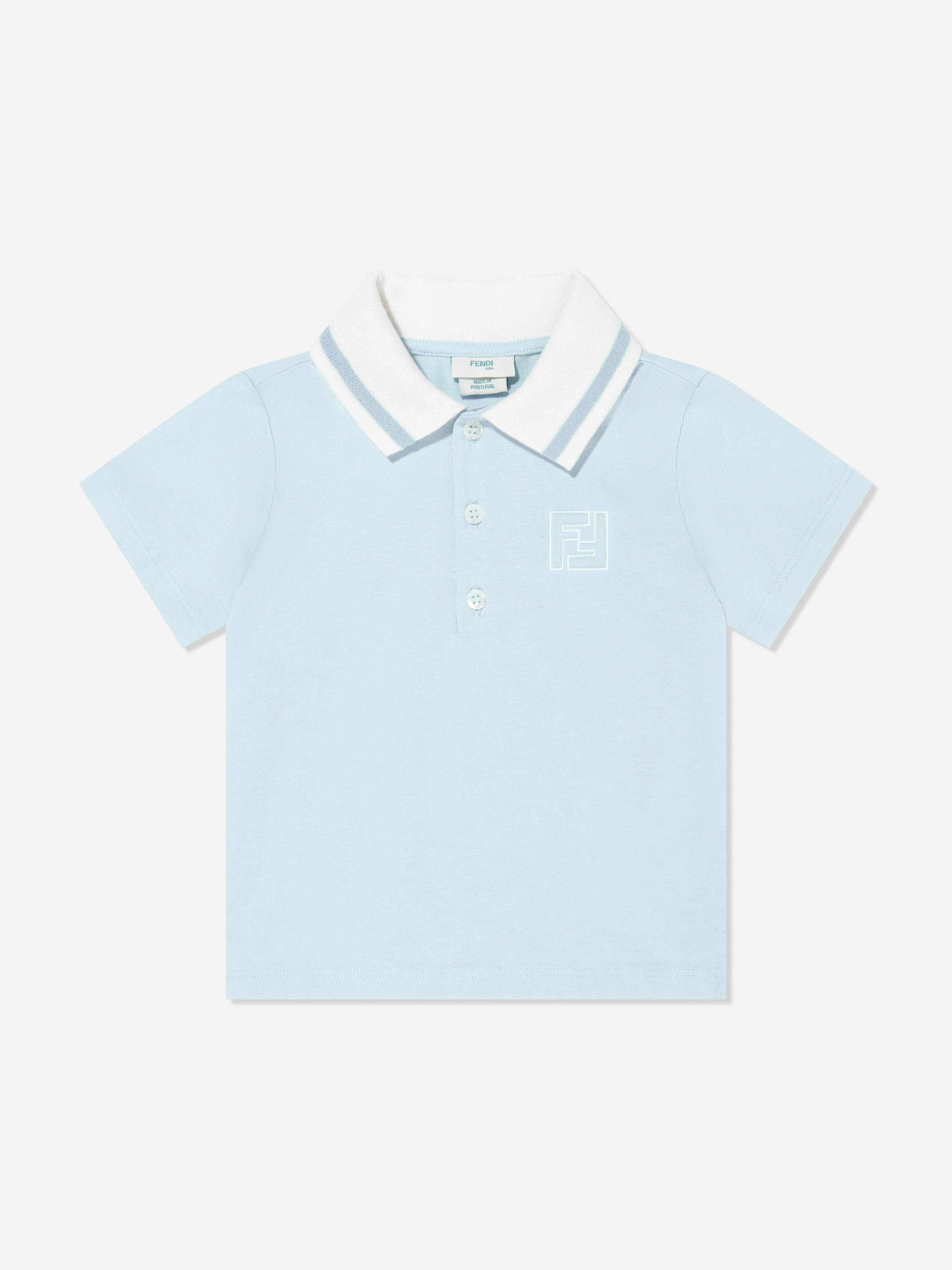 Fendi Kids Boys Blue Fendi Baby Ff Logo Polo Shirt In - 9 Mths