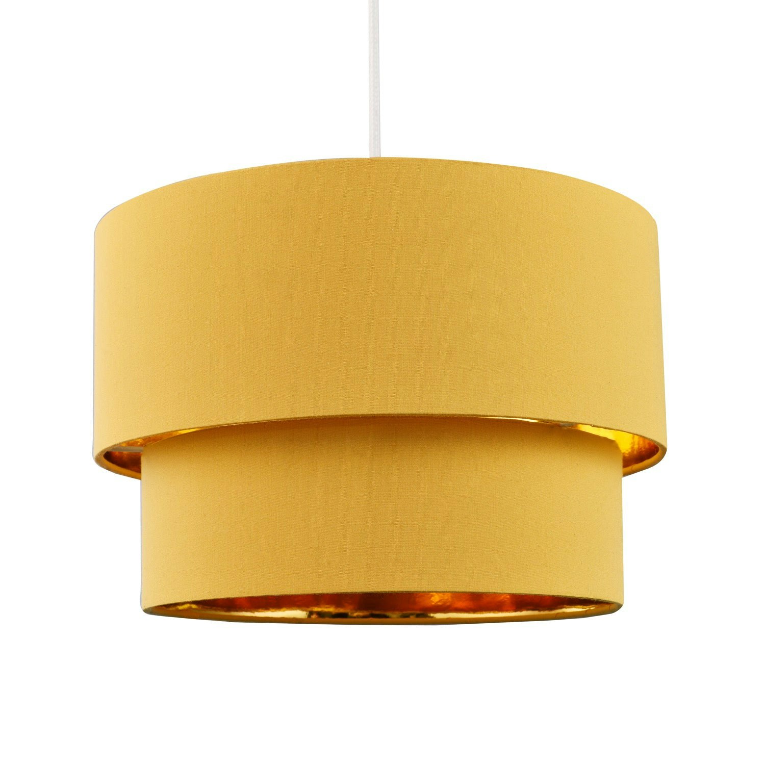 Rackhams Golden Modern Mustard Ochre Cotton Double Tier Ceiling Shade With Shiny Inner