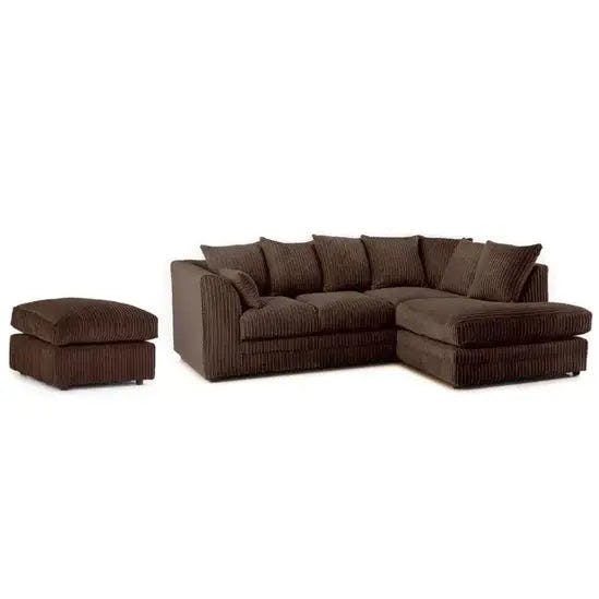 Rackhams Jumbo Cord Right Hand Corner Sofa With Free Footstool - Chocolate