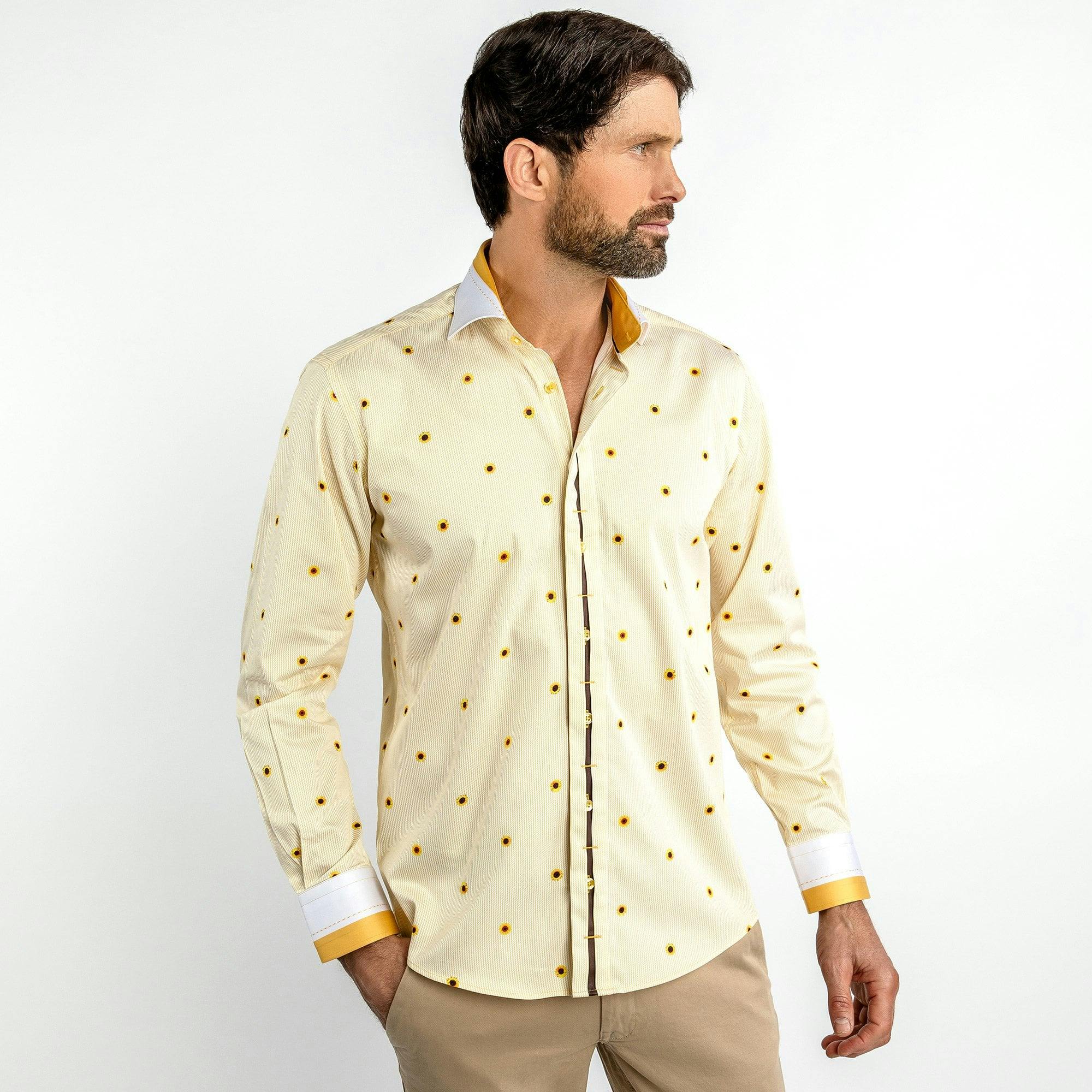 Claudio Lugli Yellow Sunflowers And Zigzag Stripe Print Shirt - 6XL