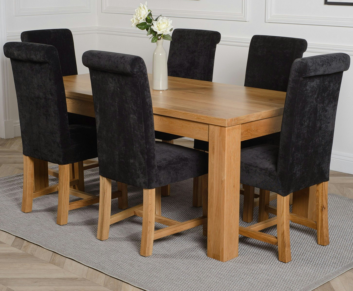 That's Furniture Black Dakota Large Oak Dining Table With Washington Fabric Chairs - 6 Chairs