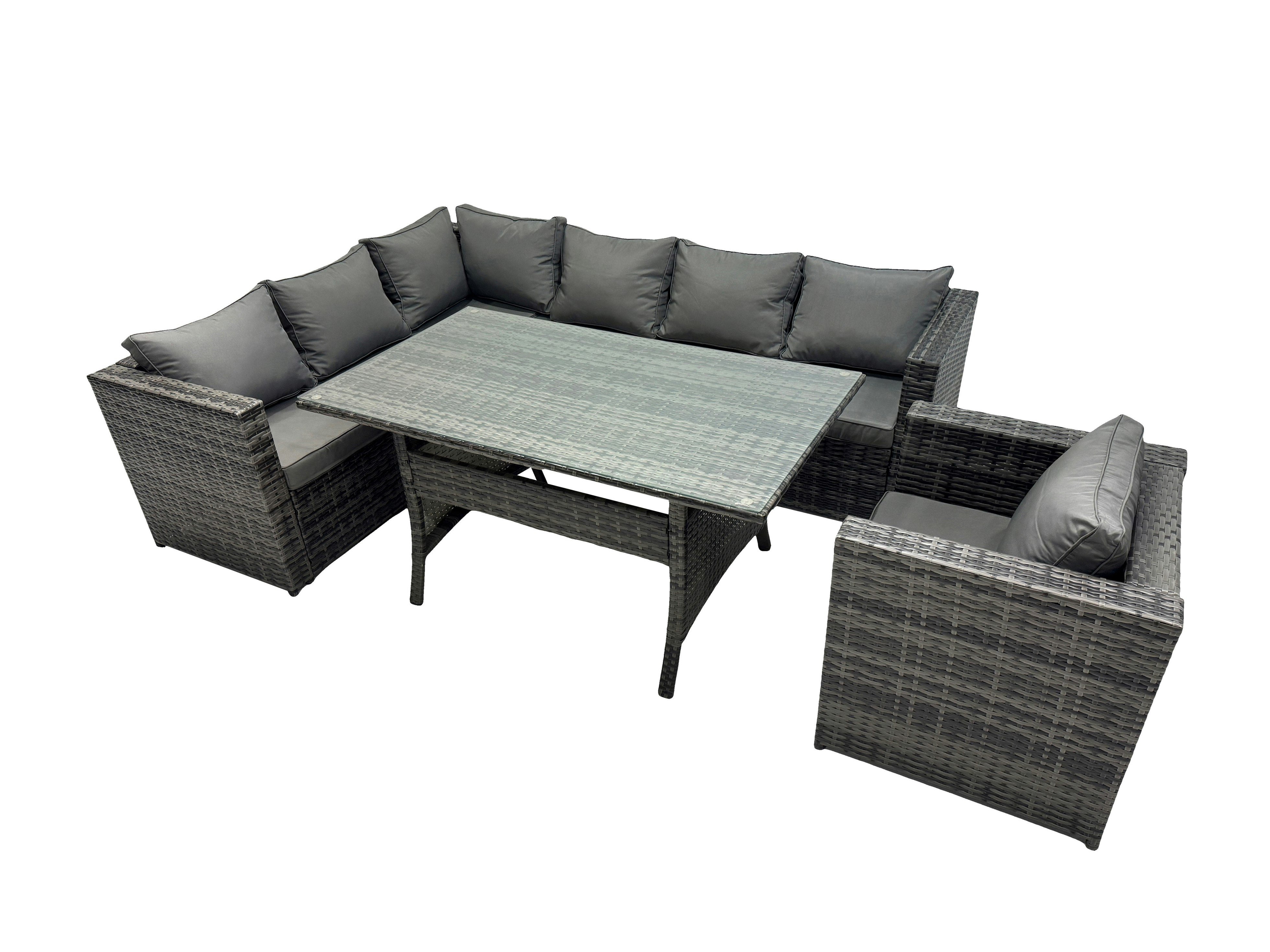 Rackhams Dark/Grey Outdoor Pe Rattan Sofa Set With Dining Table Patio Garden Furniture Sets With Chair Mixed