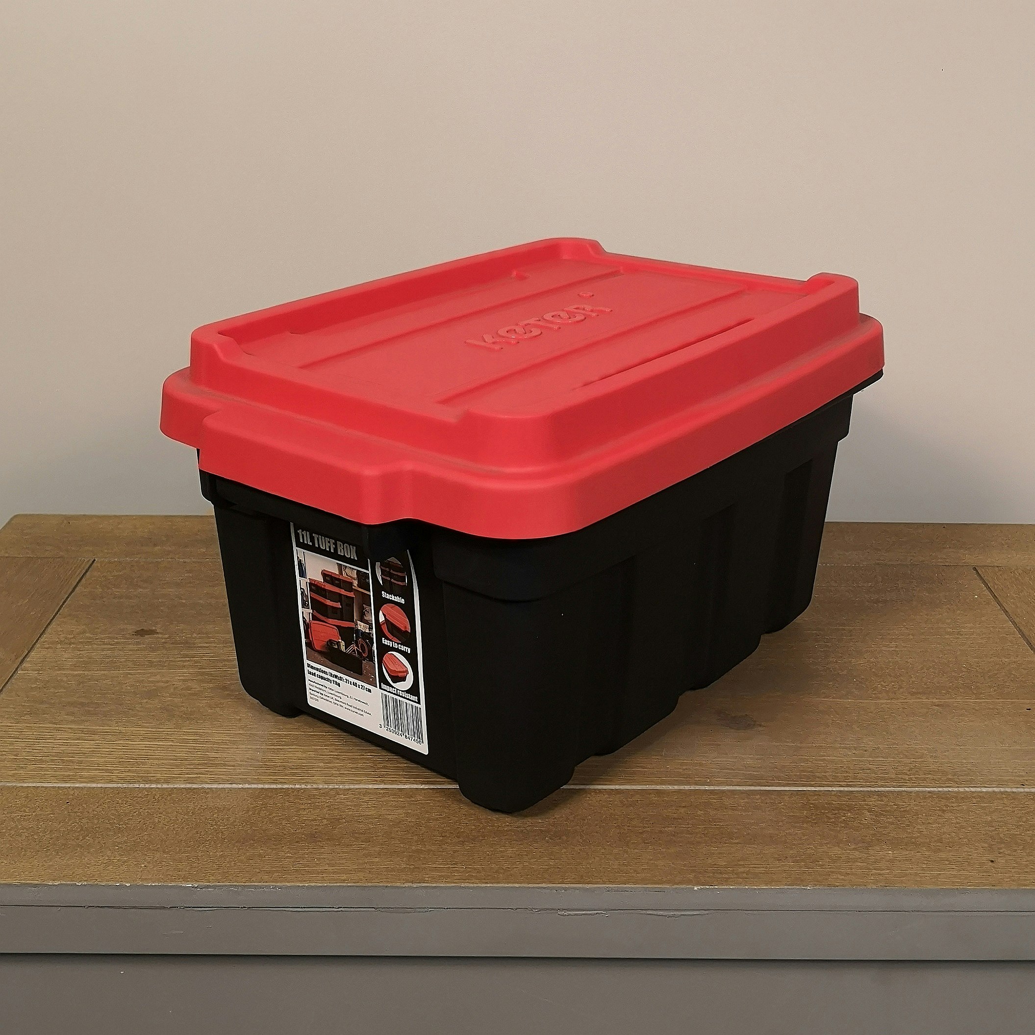 Rackhams Black/Red 11L And Small Tuff Stackable Storage Box With Lid And Carry Handles
