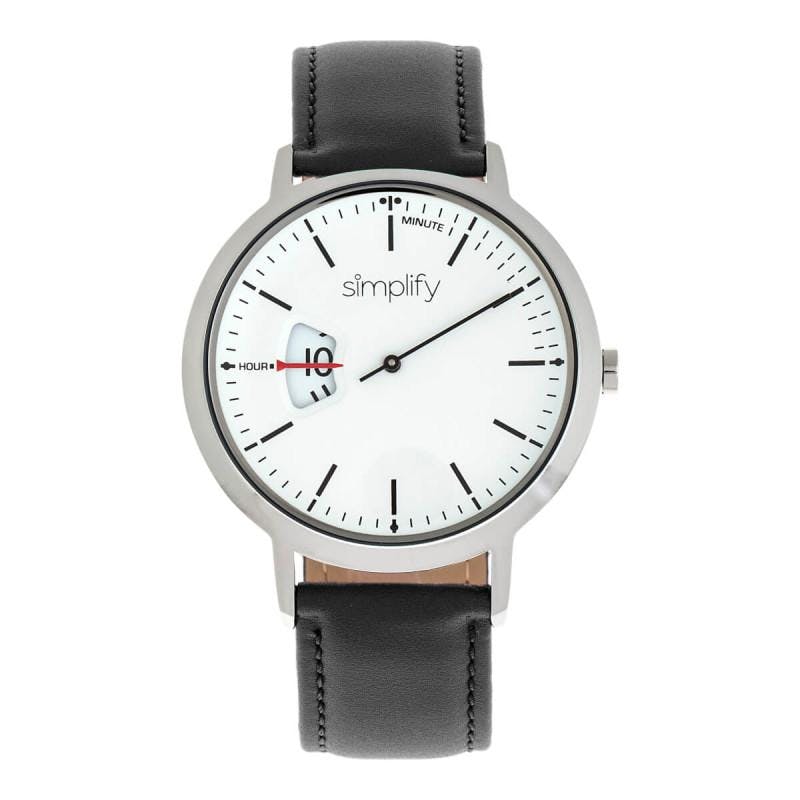 Simplify Black/White The 6500 Leather-Band Watch